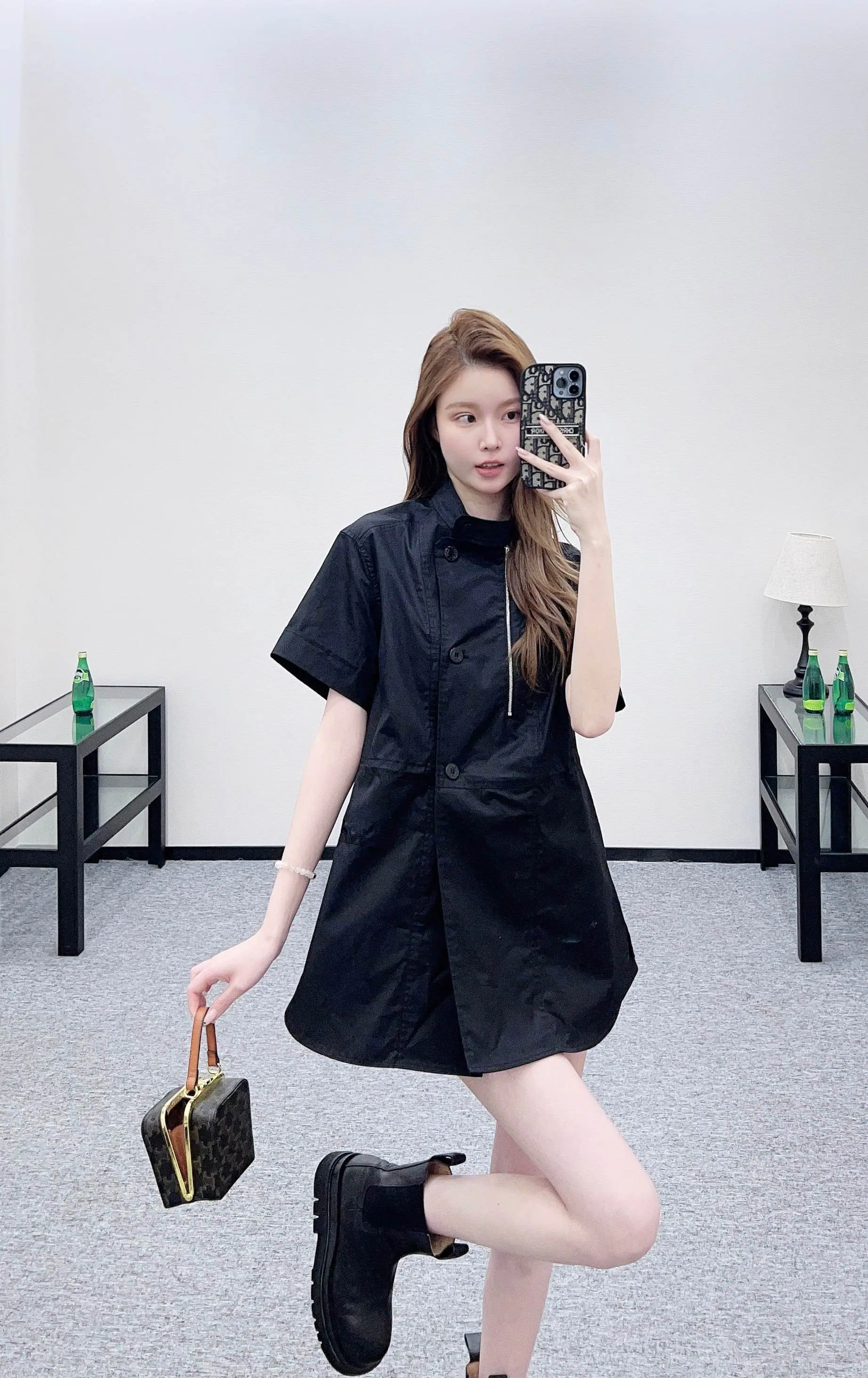 에르메스 스탠드 카라 반소매 코튼 원피스 상세 이미지 4