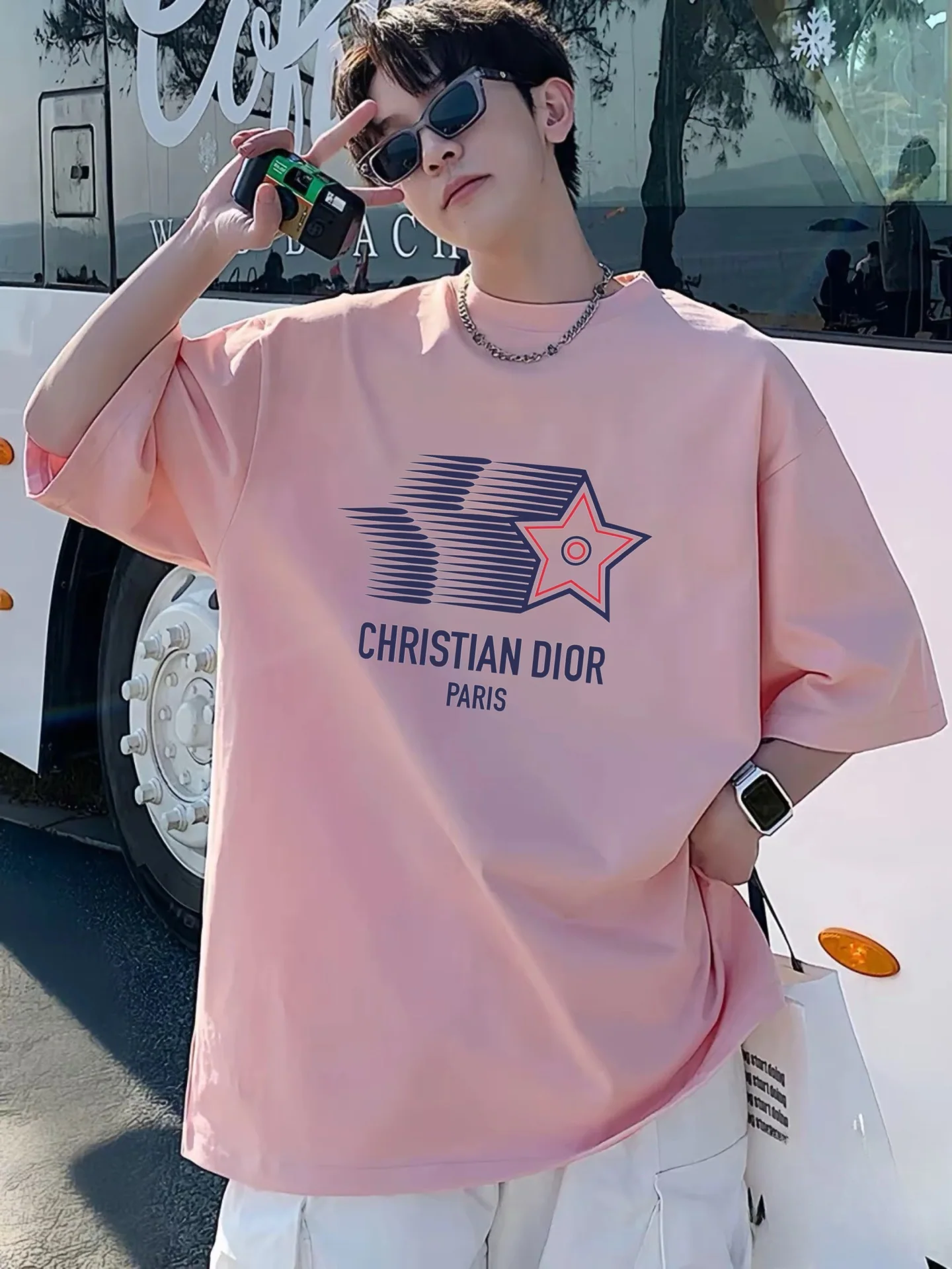디올 오각성 무늬 반팔 티셔츠 상세 이미지 2