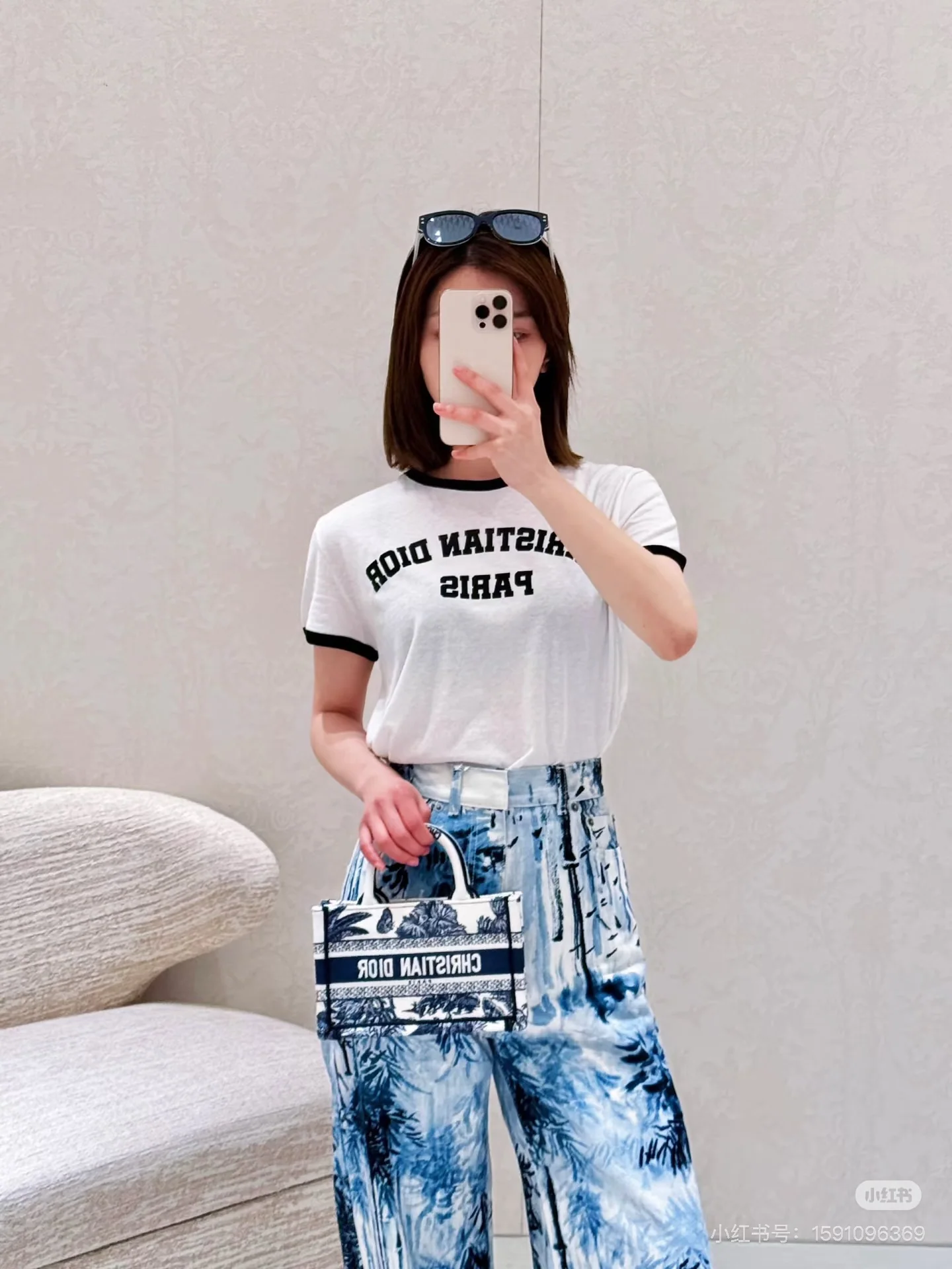 디올 여성 프린트 코튼 데님 바지 상세 이미지 6