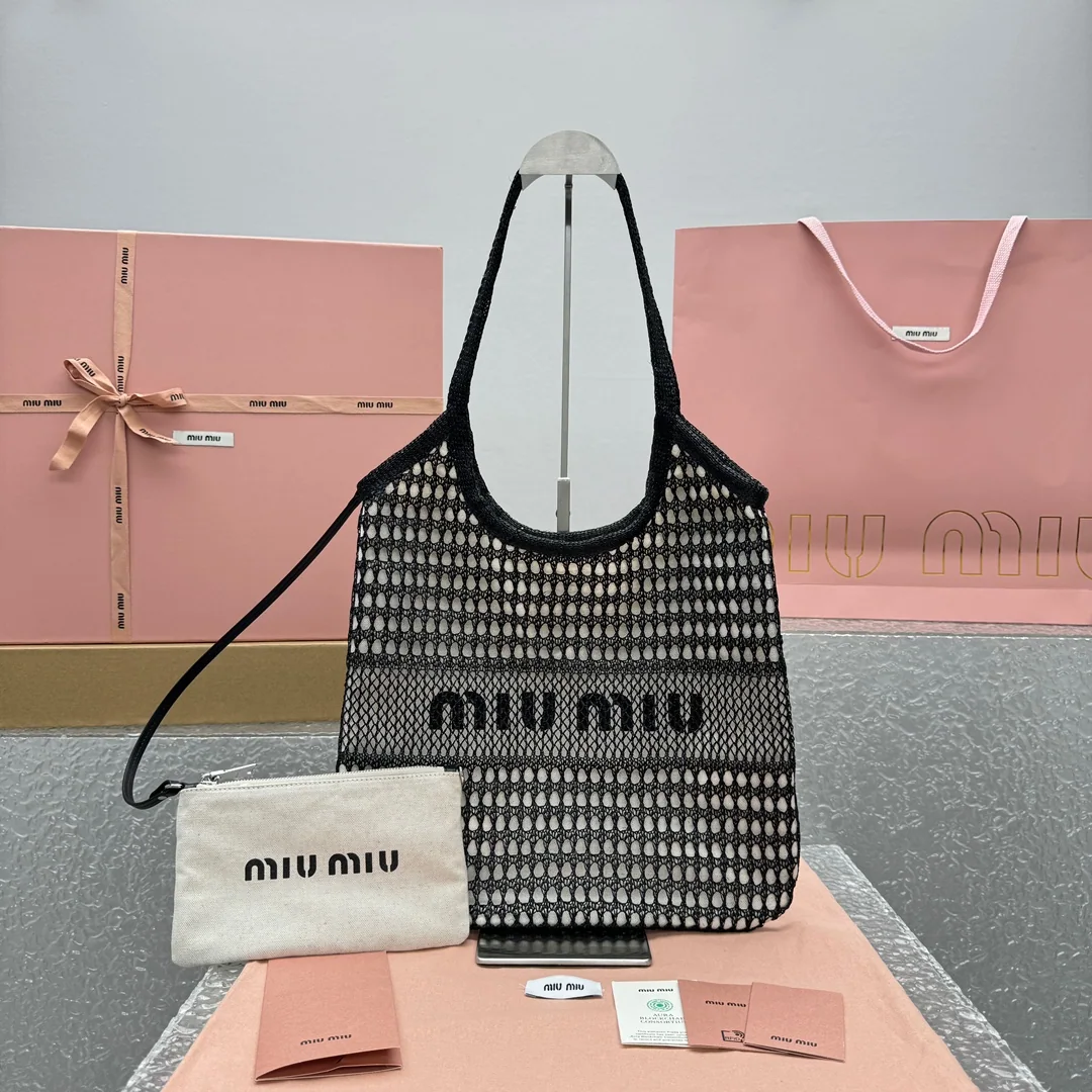 미우미우 메시 린넨 비치백 상세 이미지 1