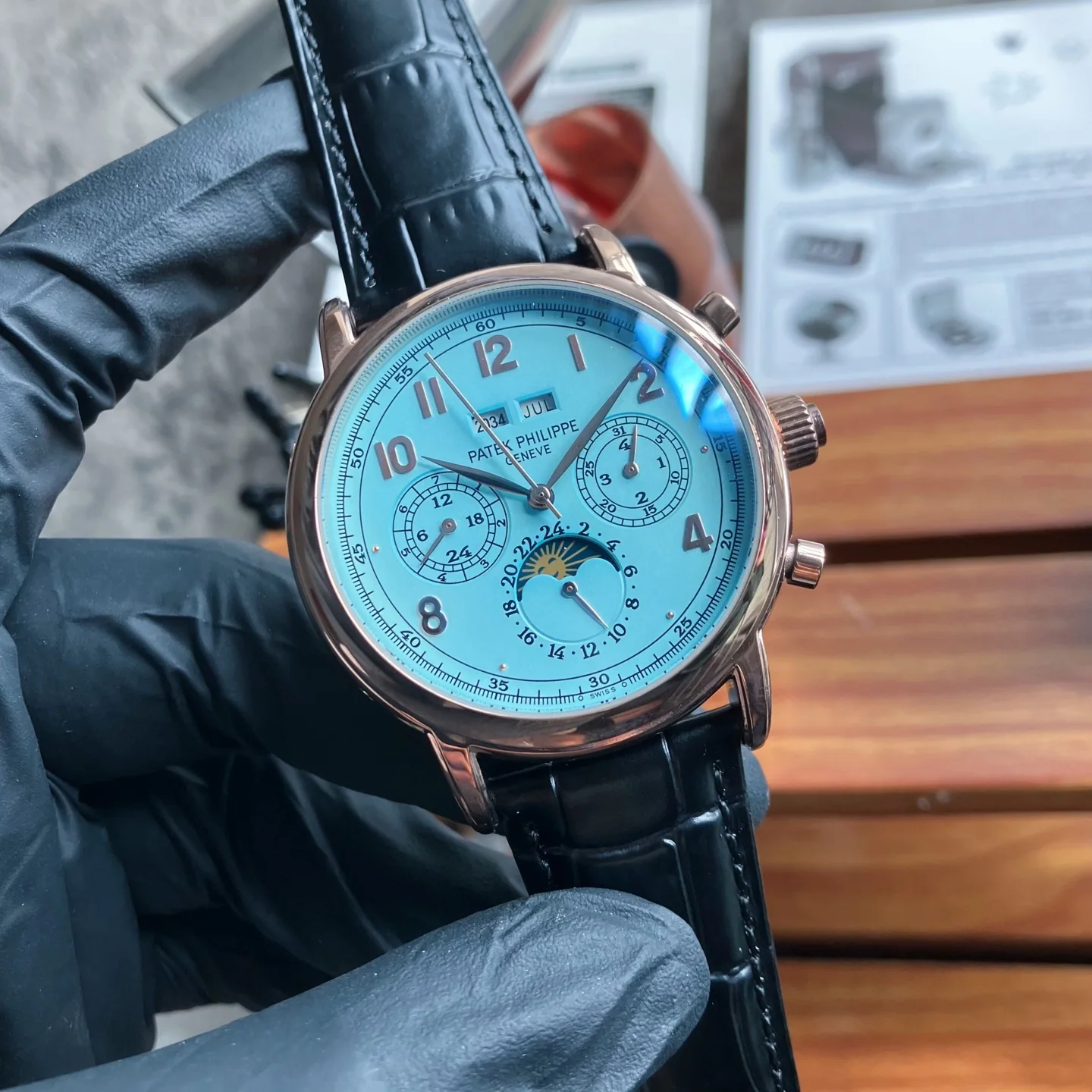 파텍필립 투르비용 드래곤 다이얼 자동 레더스트랩 스틸 레플리카 44145 Patek Philippe 상세 이미지 2