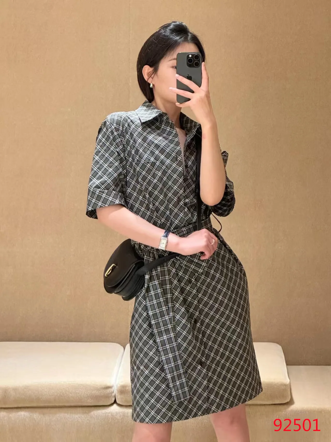 버버리 체크 반소매 셔츠 원피스 상세 이미지 2