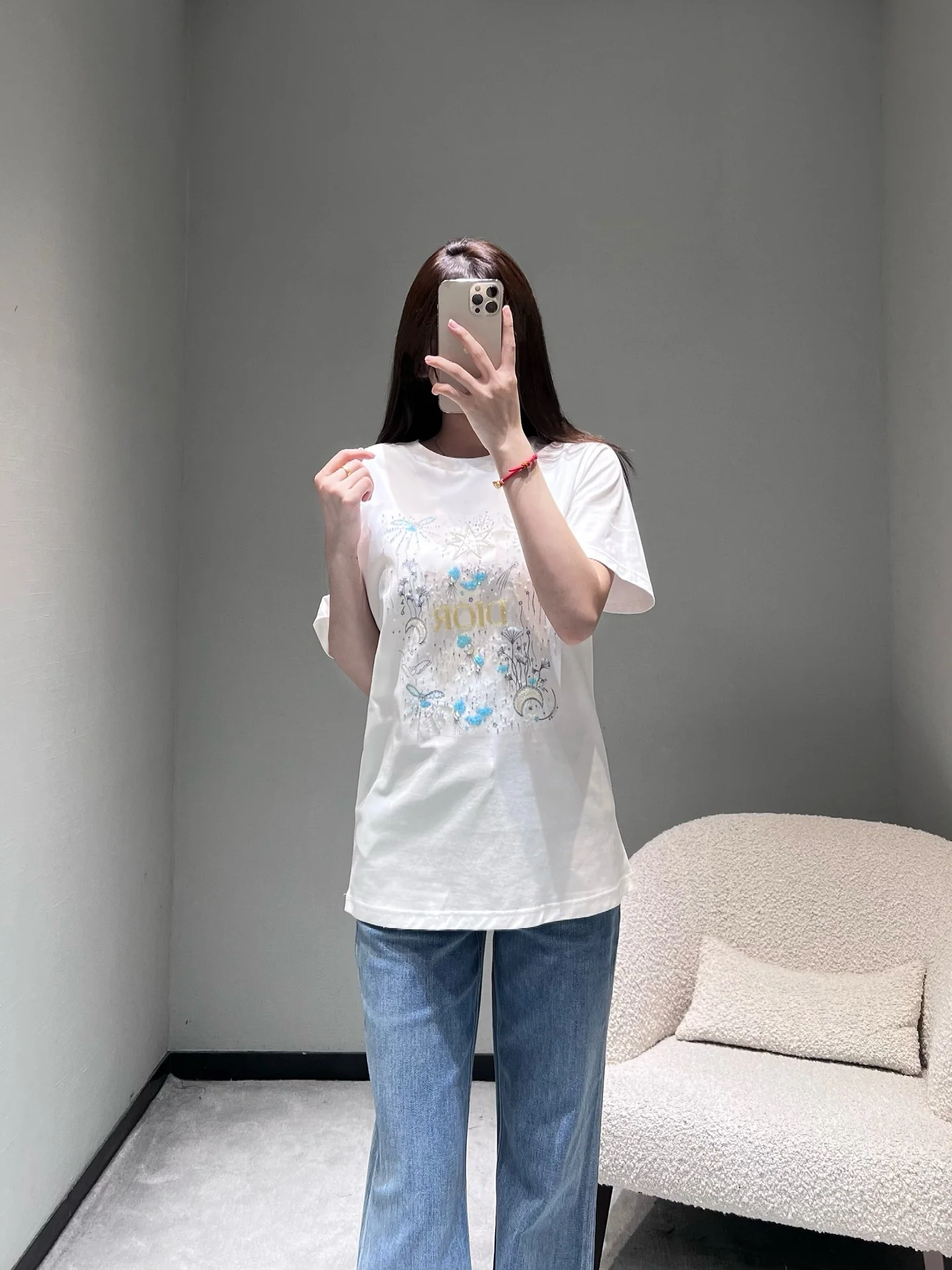 디올 별하늘 자수 여성 반팔 티셔츠 상세 이미지 7