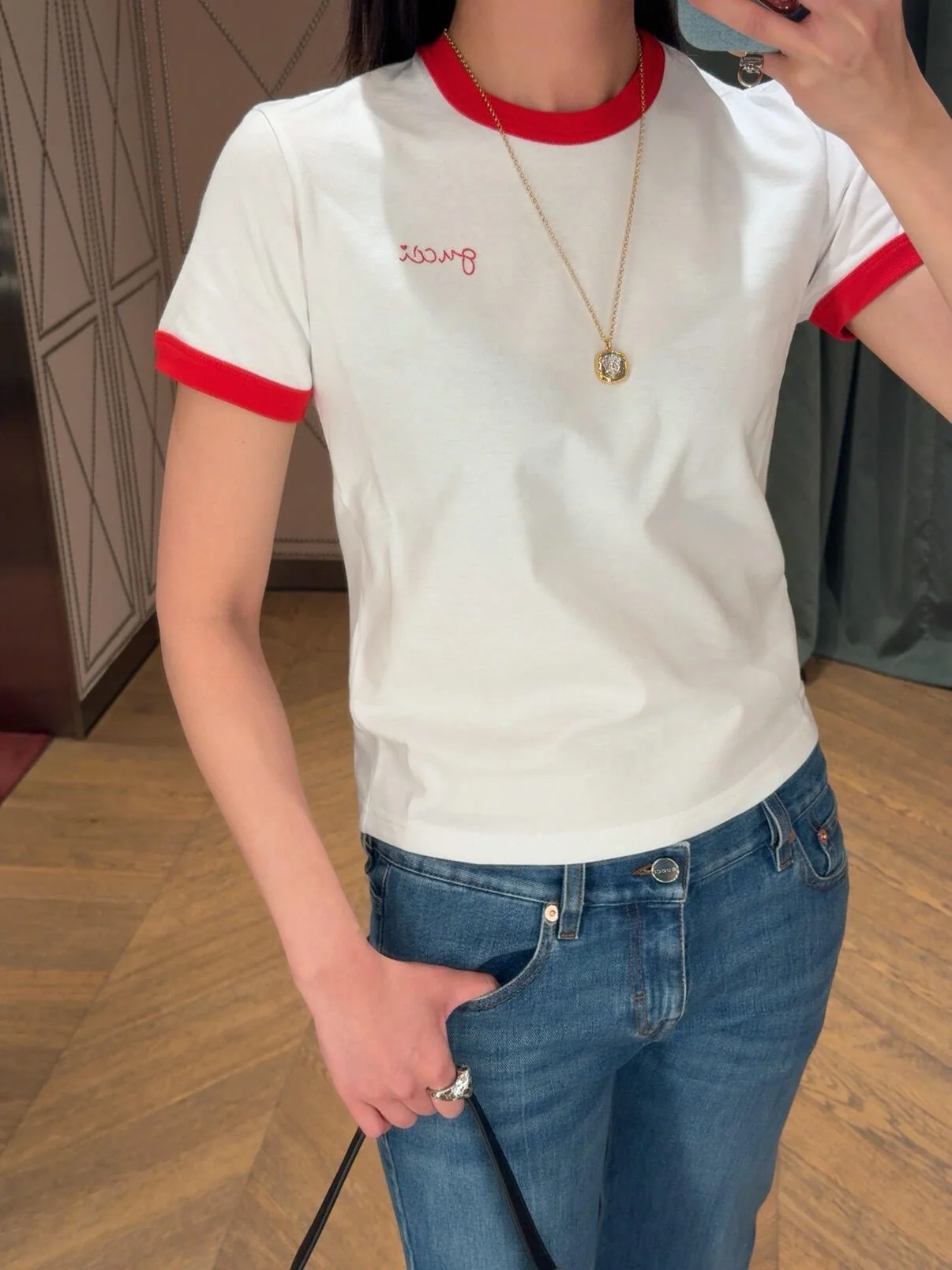 구찌 컬러 블록 자수 크루넥 반팔 티셔츠 26 SS 상세 이미지 5