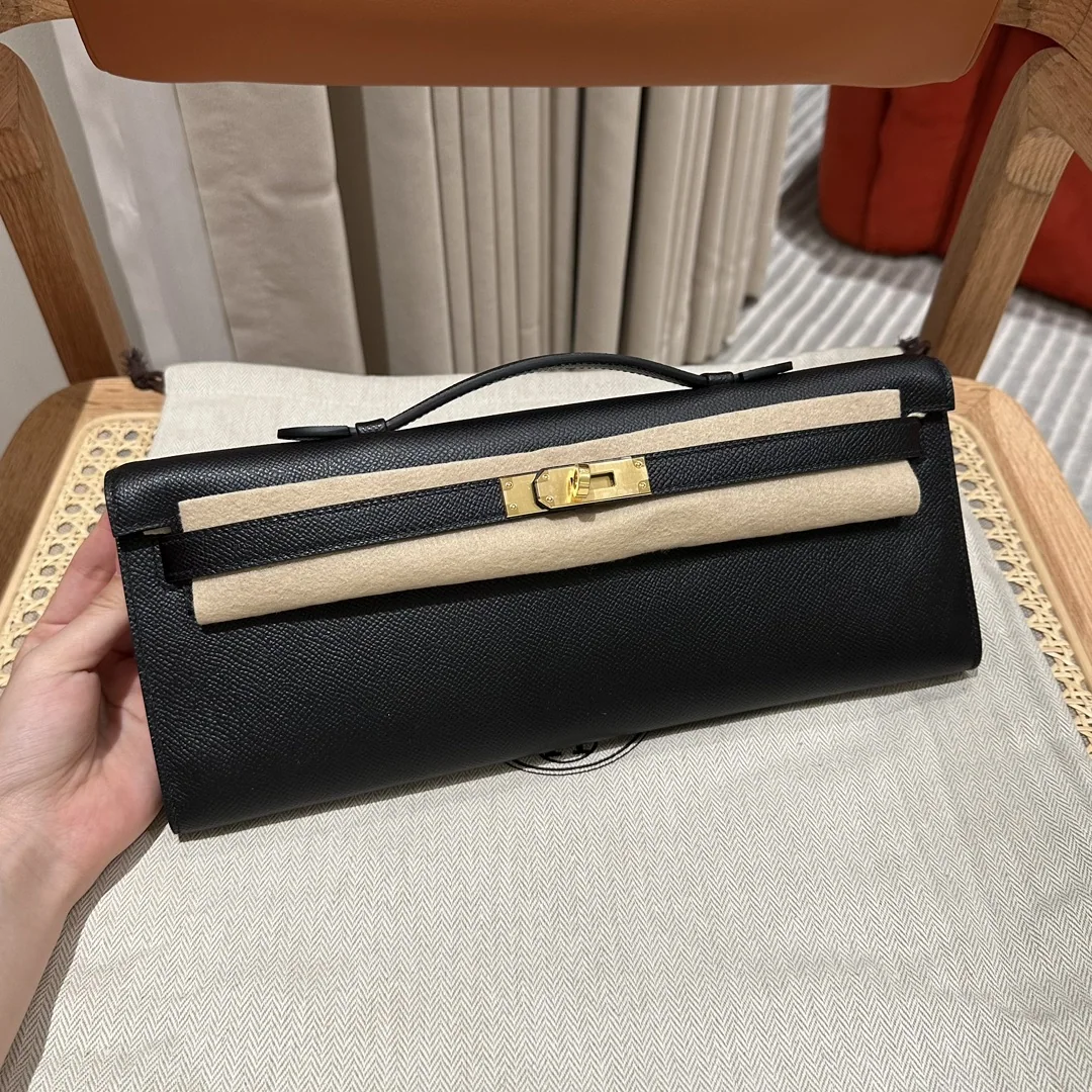 에르메스 켈리 클러치백 블랙 앱송 가죽 골드 장식 31 CM 144988
