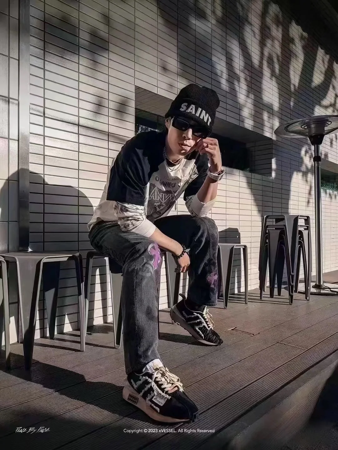 크롬하츠 블랙 에어브러시 로고 남성 진 상세 이미지 3