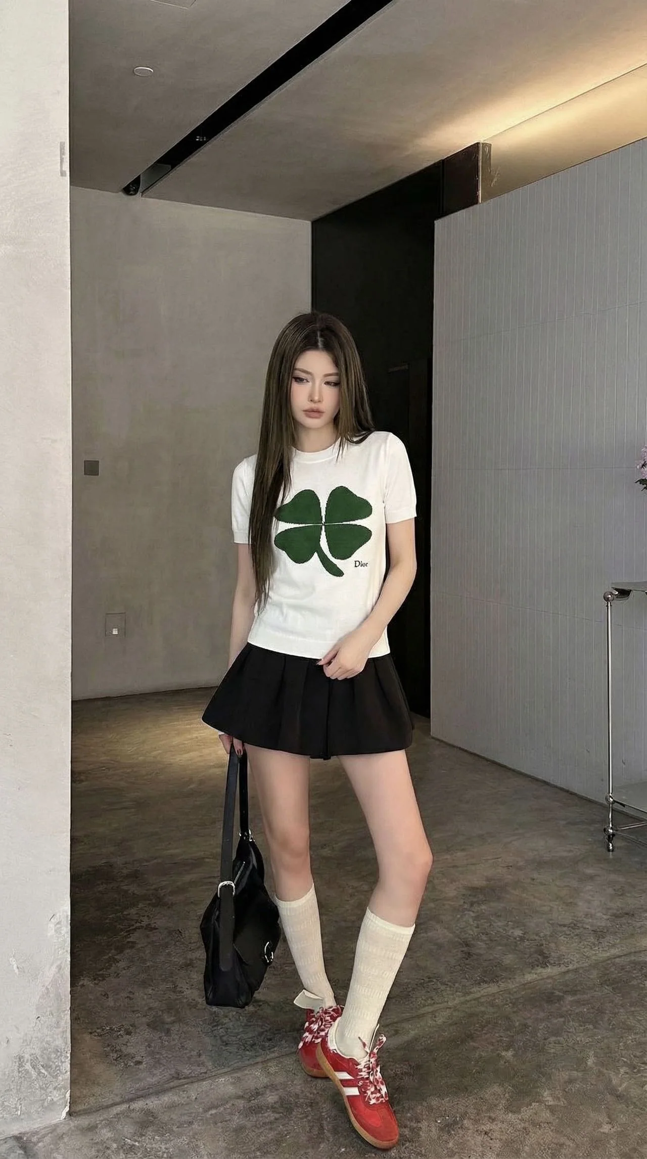 디올 네잎클로버 울 니트 반팔 탑 상세 이미지 1