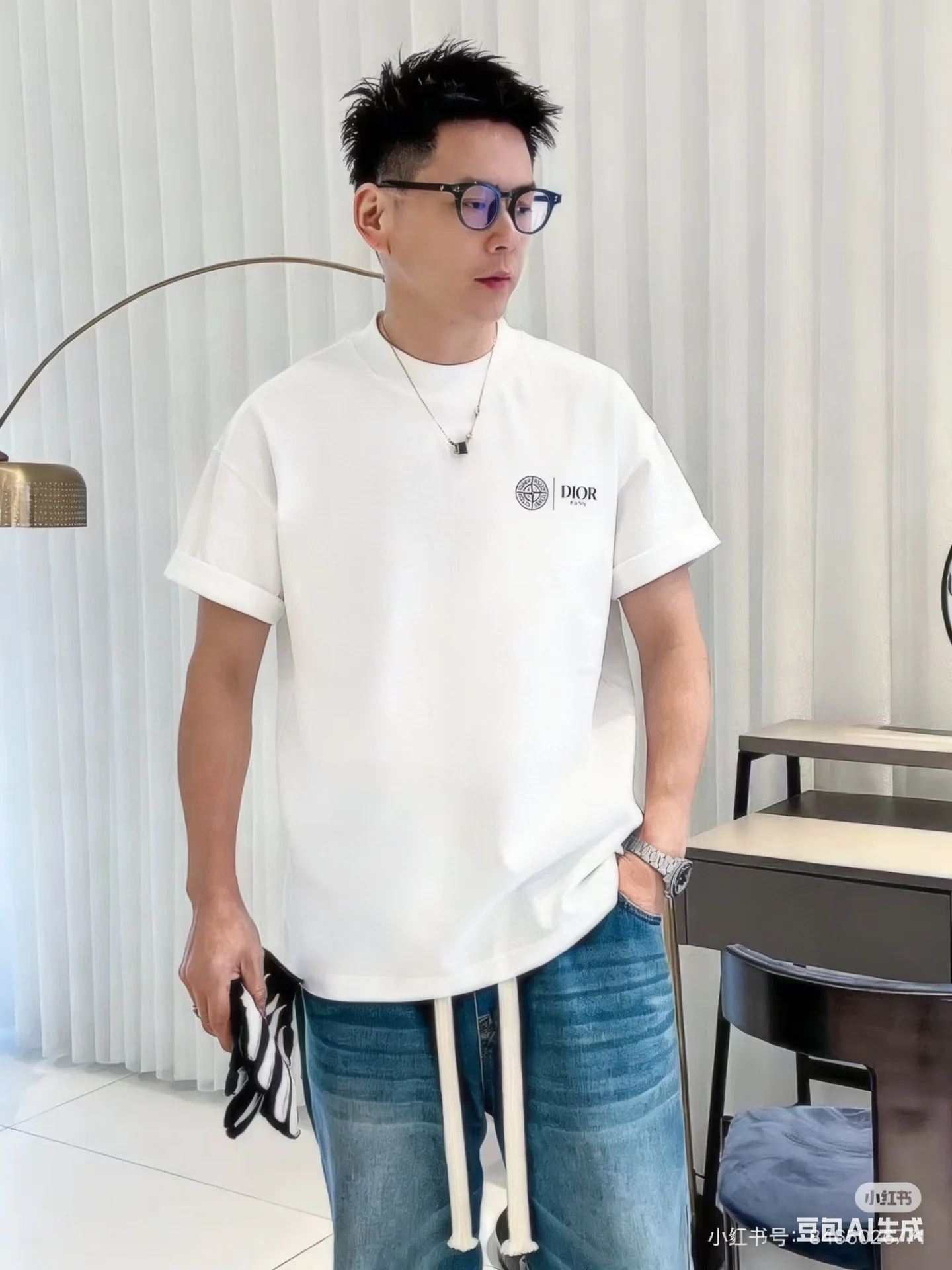 디올 남성 긴섬유 코튼 반팔 티셔츠 상세 이미지 2