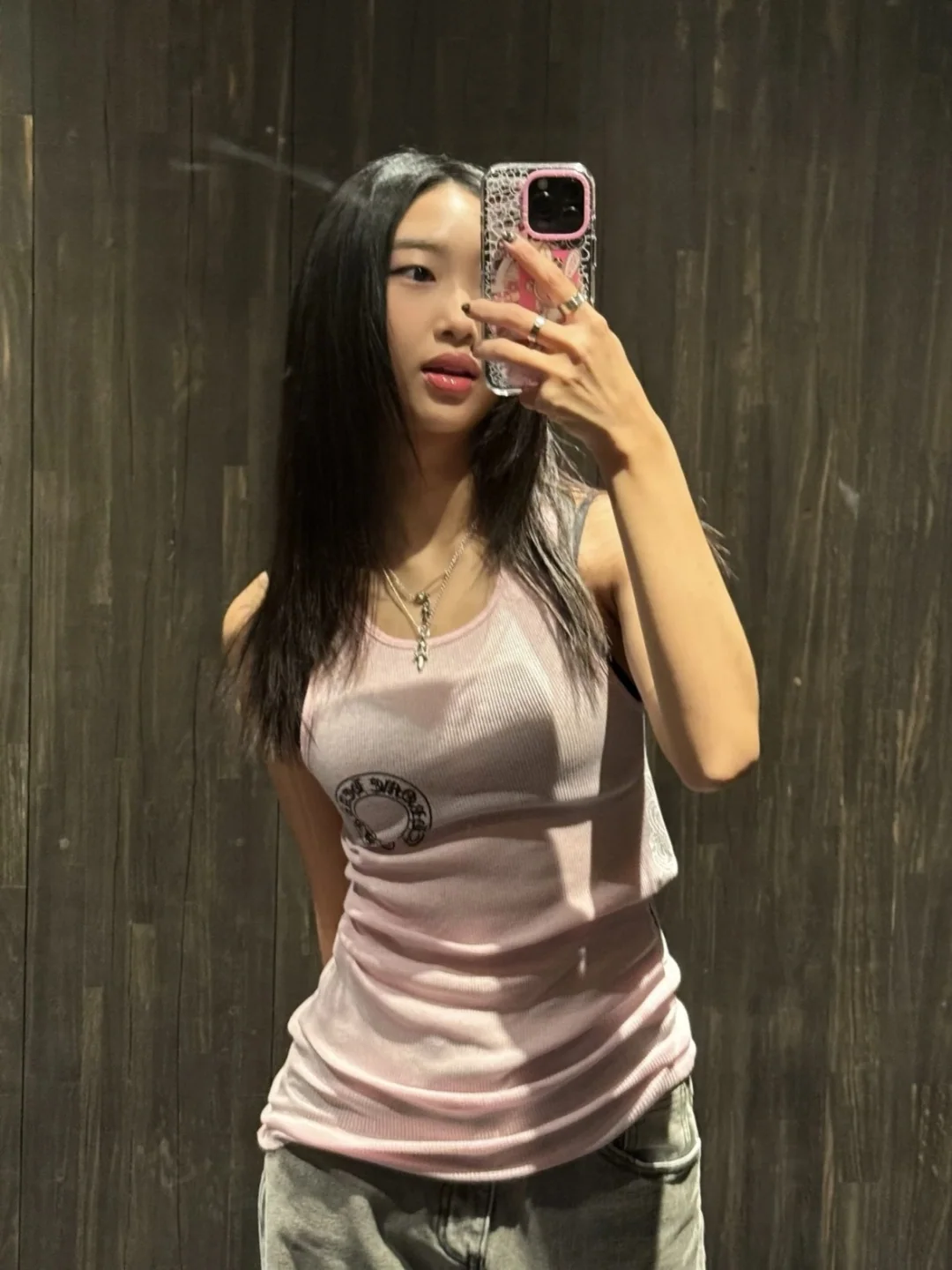 크롬하츠 핑크 프린트 여성용 슬립 캐미솔 나시 상세 이미지 9