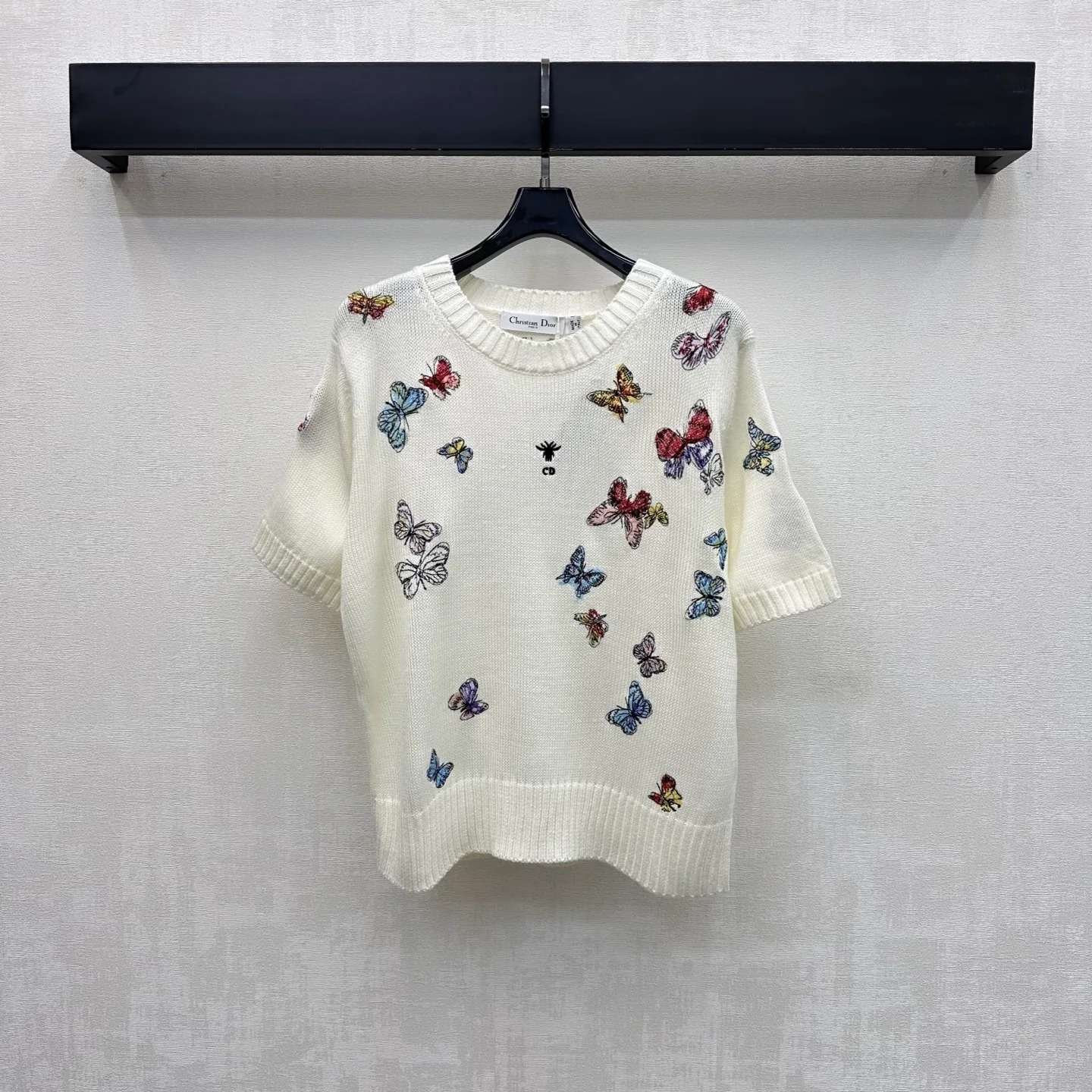 디올 나비 자수 라운드넥 반팔 니트웨어 상세 이미지 1