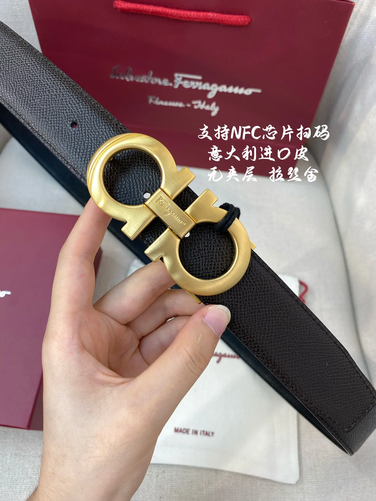 페레가모 천연 가죽 벨트 3.5 CM202500320 상세 이미지 3