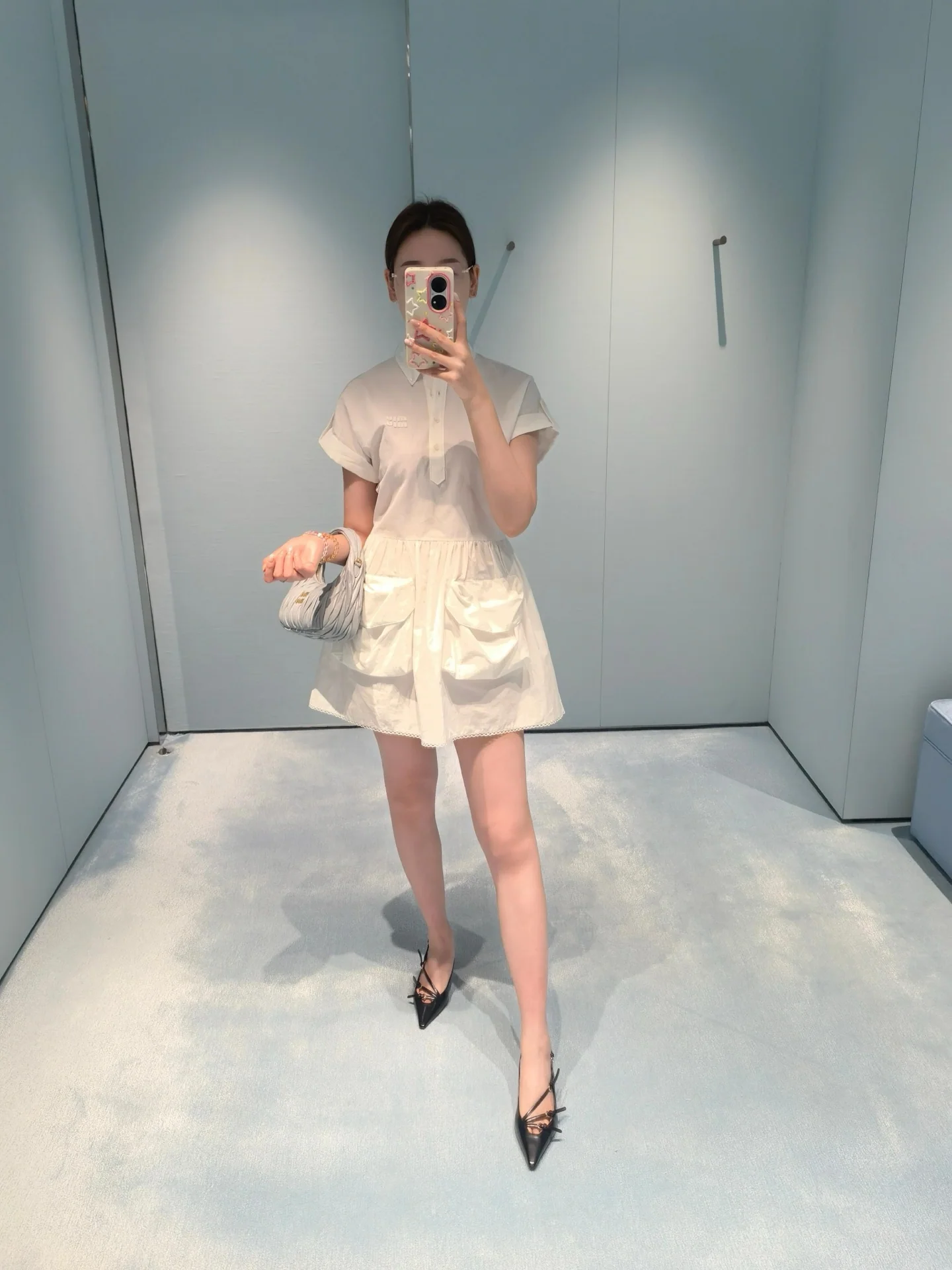 미우미우 로고 코튼 린넨 민소매 원피스 26 SS 상세 이미지 7