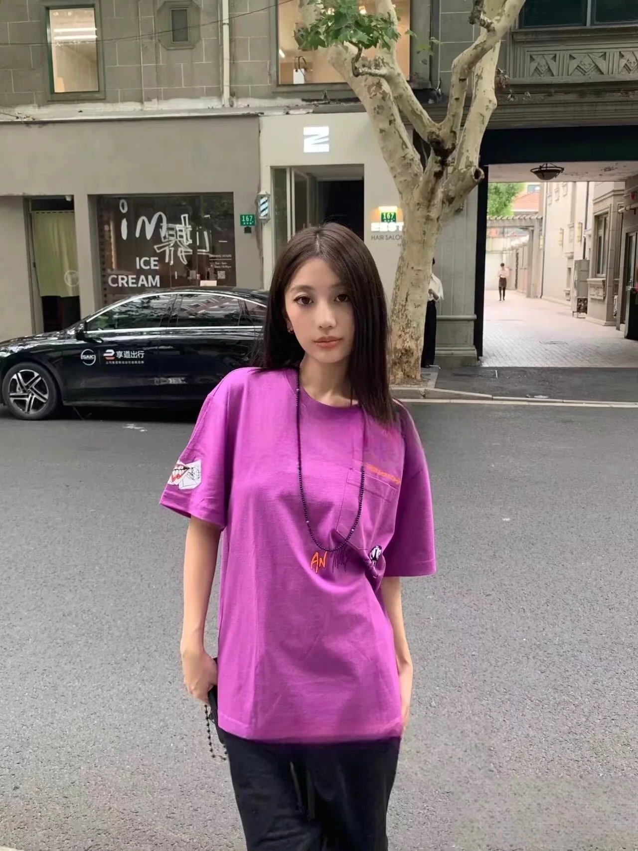 크롬하츠 매티 보이 그래피티 퍼플 린넨 코튼 여성 반팔 티셔츠 상세 이미지 2