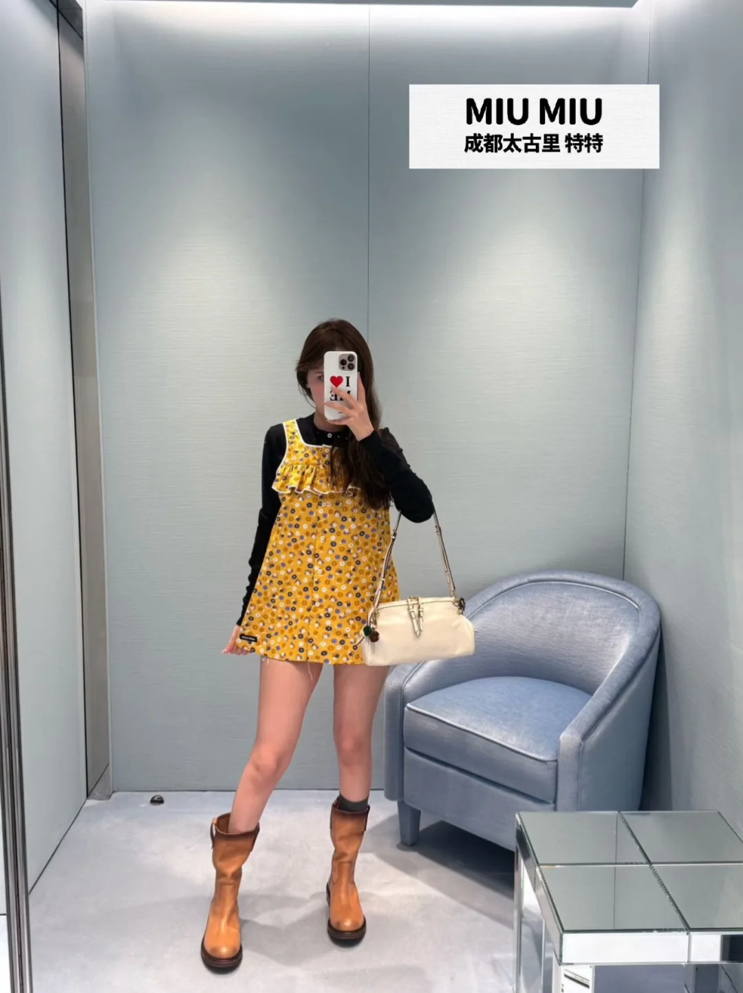 미우미우 옐로우 플라워 프릴 페이크 투피스 원피스 상세 이미지 2