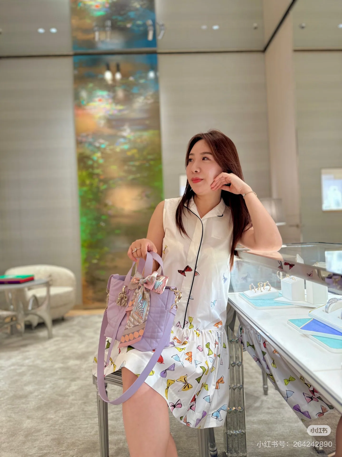 디올 나비 무늬 스탠드 카라 조끼 원피스 상세 이미지 4
