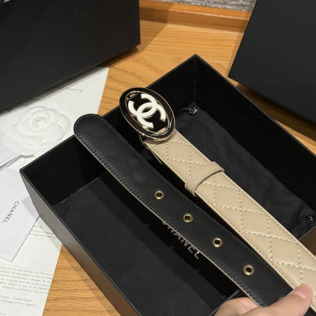 샤넬 다이아몬드 패턴 램스킨 더블 C 메탈 로고 벨트 상세 이미지 5