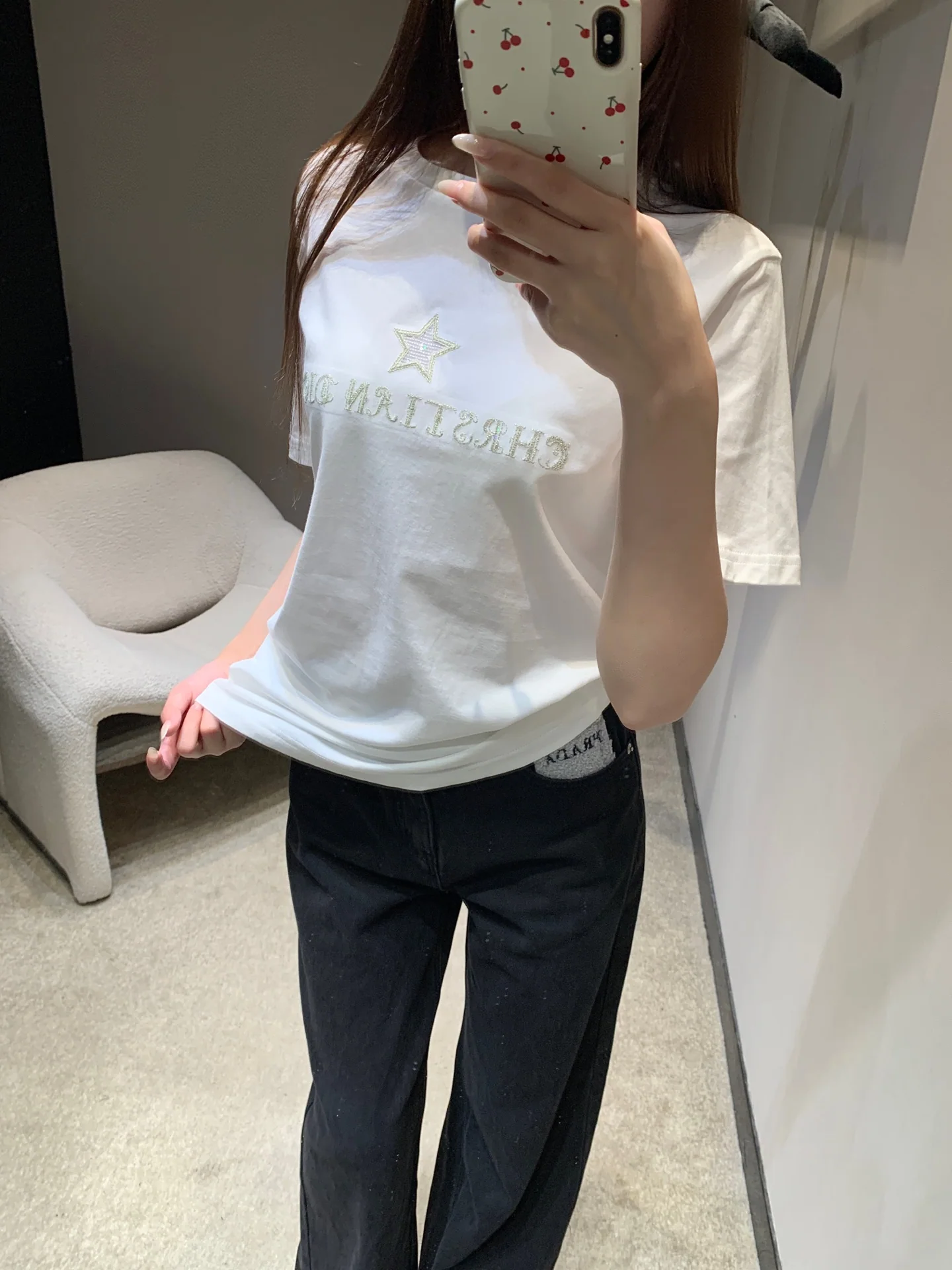 디올 레터 오각성 자수 반팔 티셔츠 26 SS 상세 이미지 8