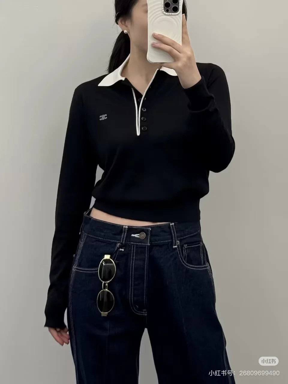 셀린느 컬러 블록 폴로 카라 울 니트 긴팔티 상세 이미지 4
