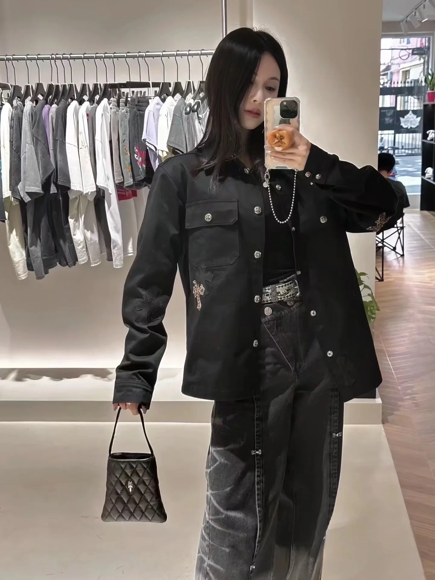 크롬하츠 워크 독 블랙 데님 레더 크로스 남성 자켓 상세 이미지 3