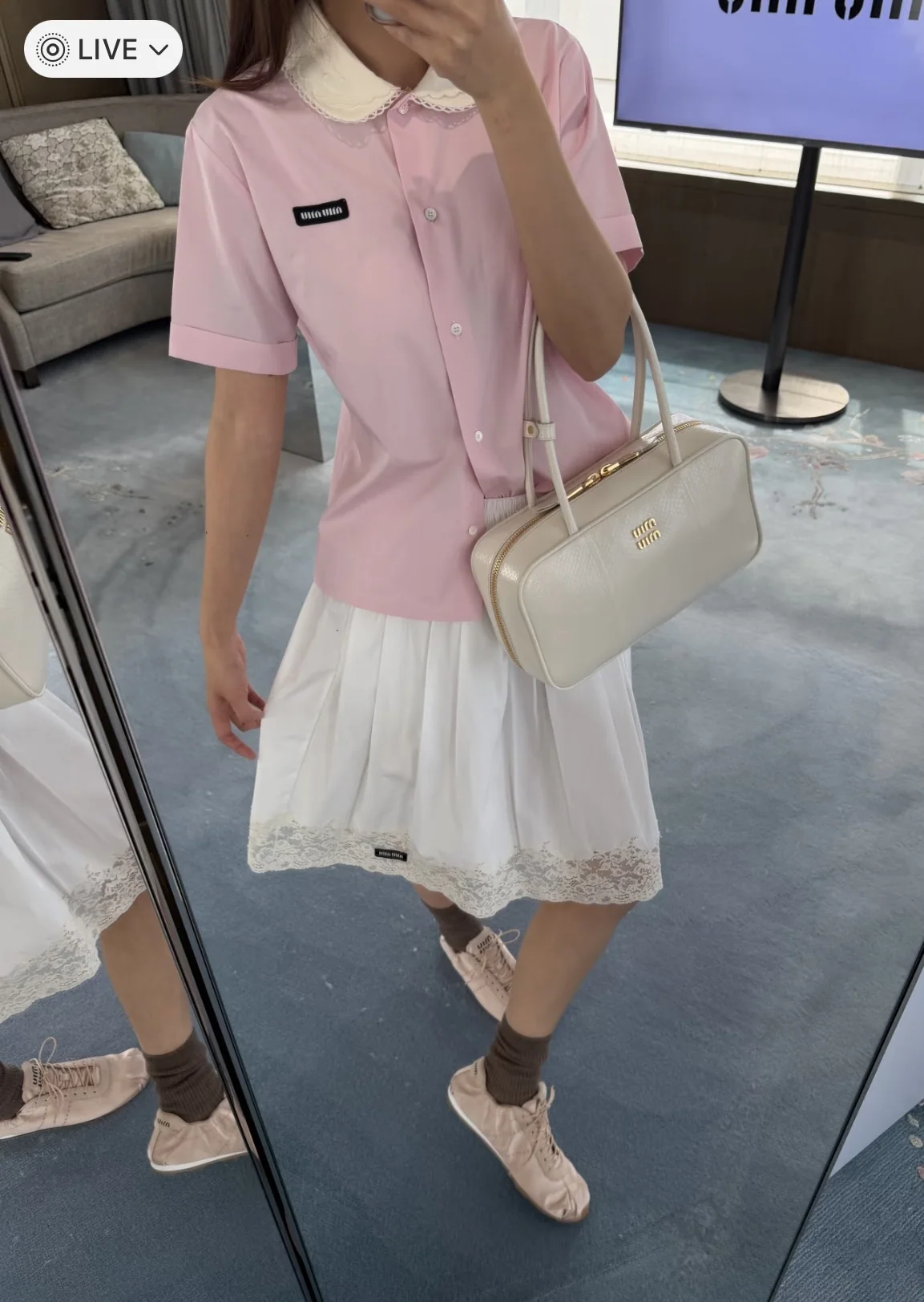 미우미우 레이스 피터팬 카라 반팔 셔츠 26 SS 상세 이미지 4