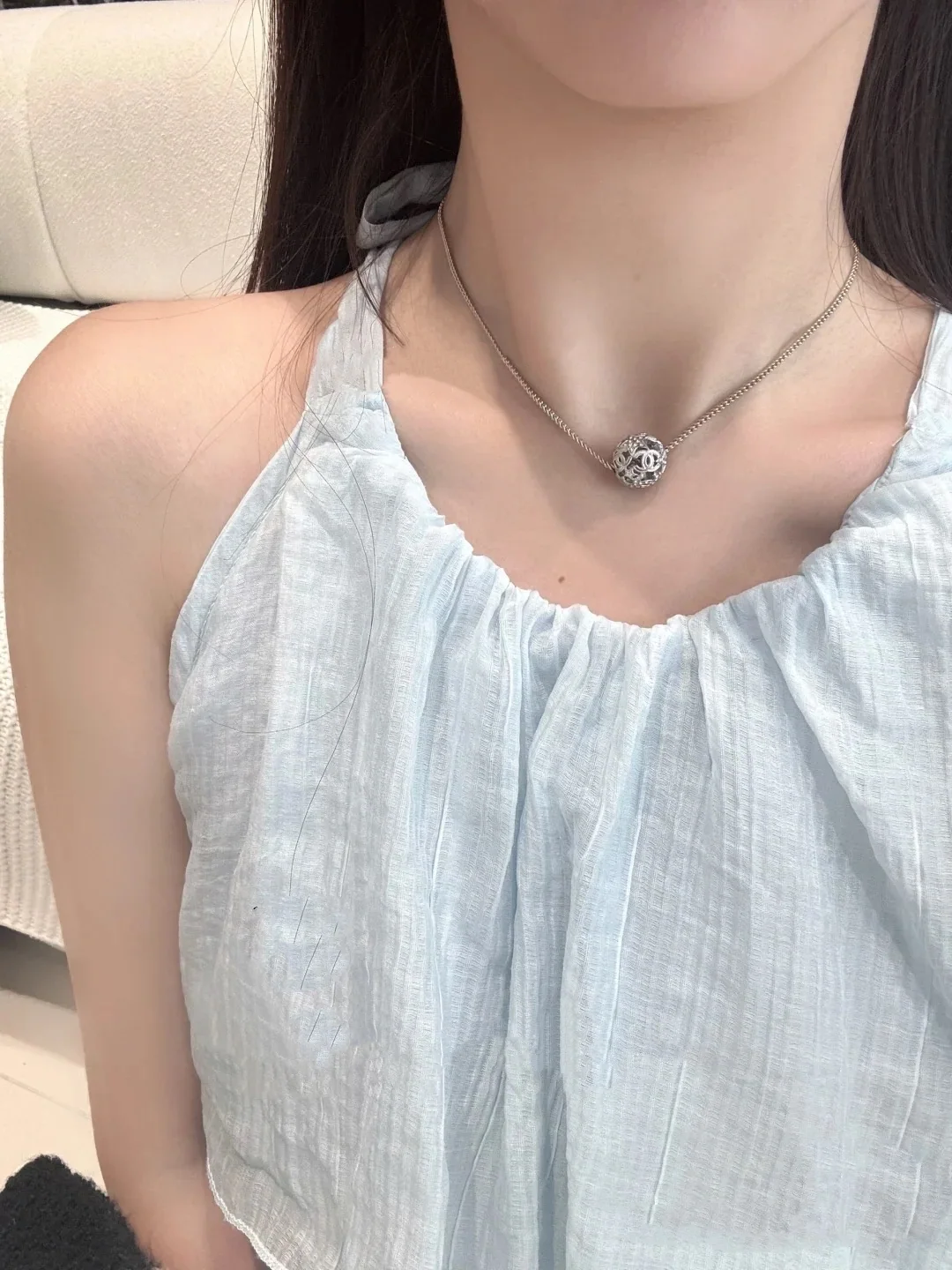 샤넬 실버 오픈워크 스타 스피어 목걸이 상세 이미지 2