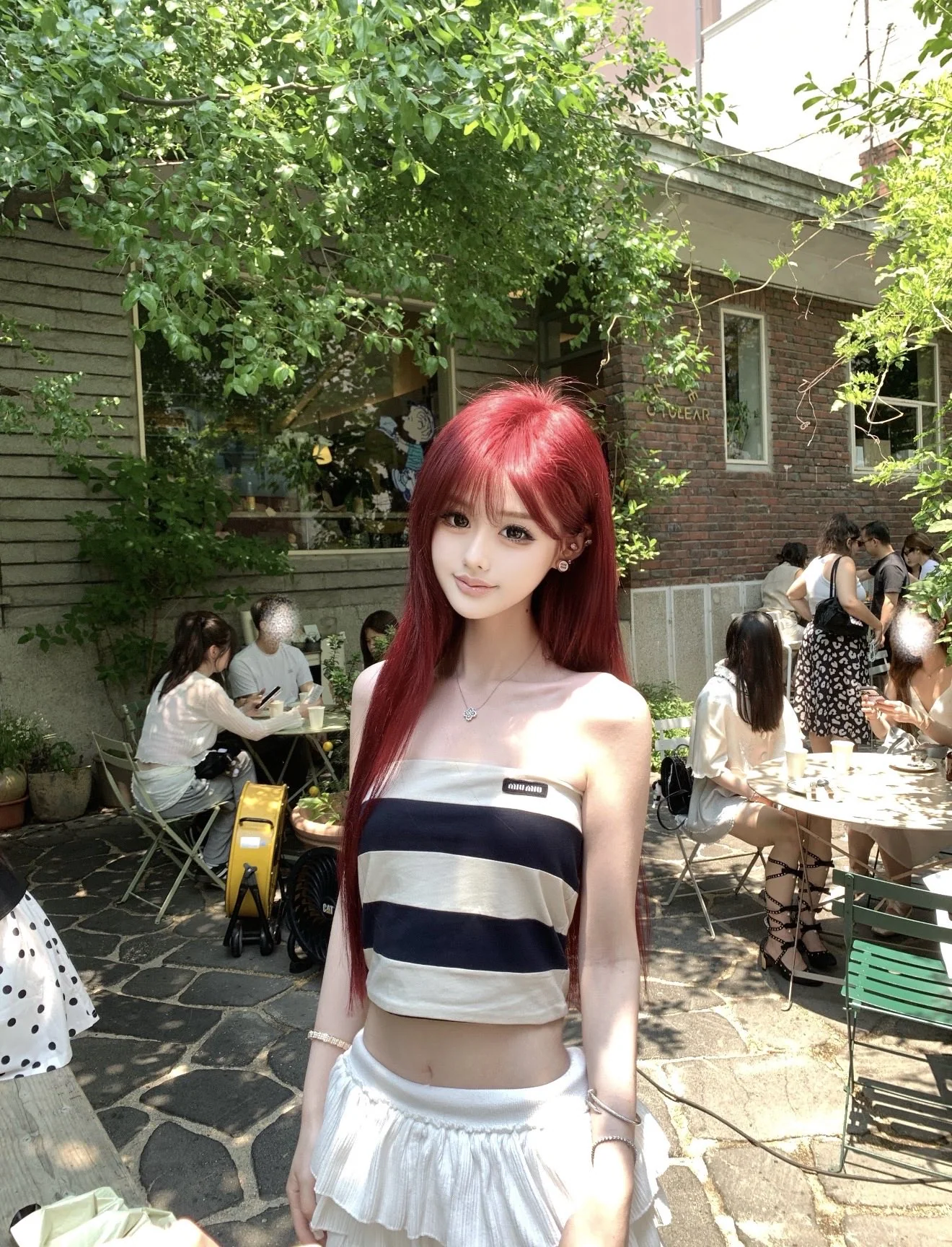 미우미우 스트라이프 밴듀 여성 반팔 티셔츠 상세 이미지 9