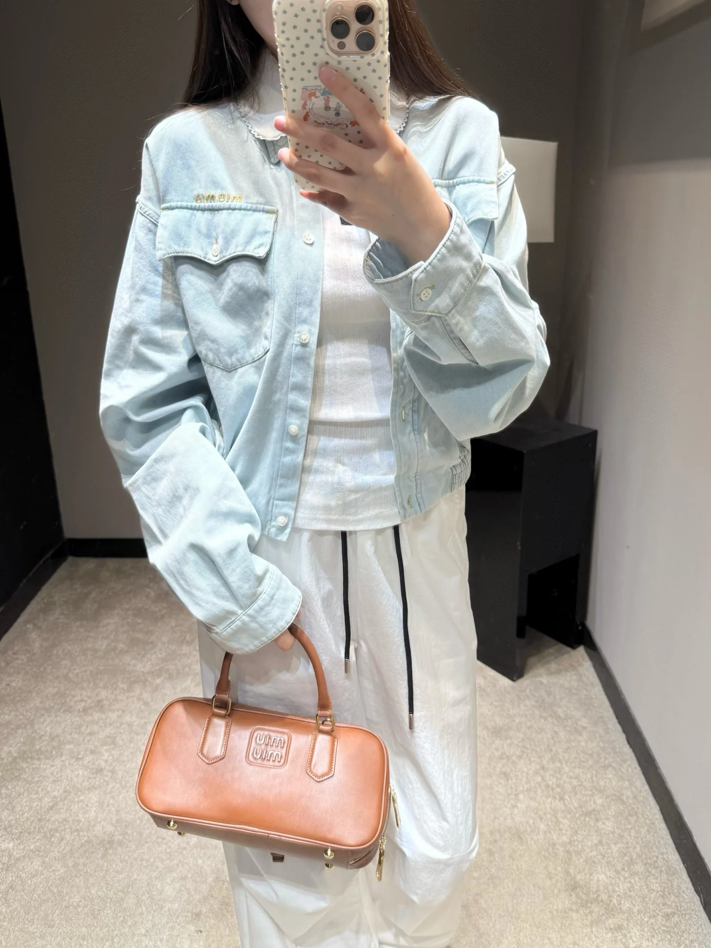미우미우 레이스 피터팬 카라 크롭 데님 자켓 상세 이미지 8