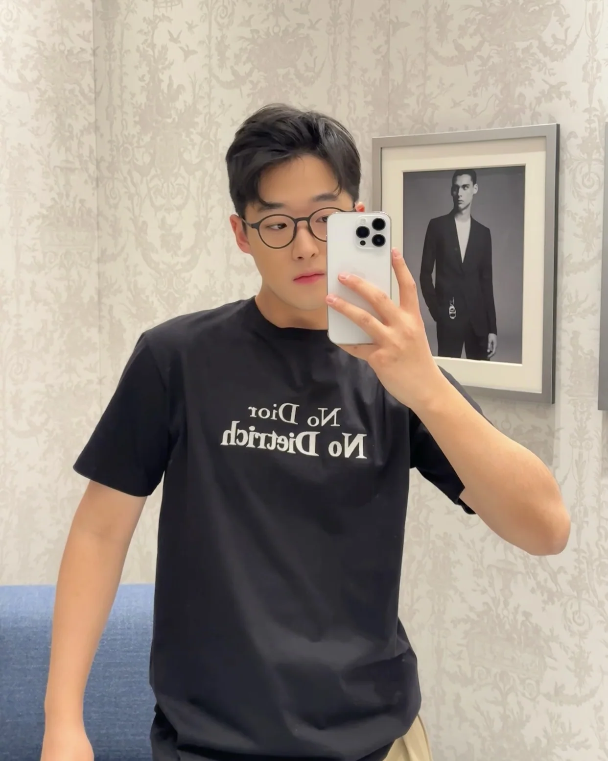 디올 블랙 자수 코튼 여성 반팔 티셔츠 상세 이미지 7