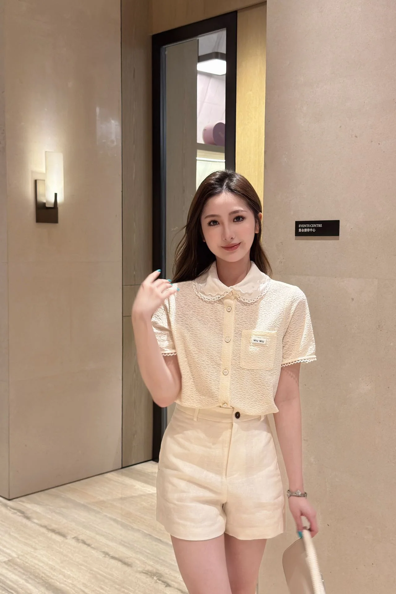 미우미우 레이스 카라 여성 반팔 셔츠 상세 이미지 3