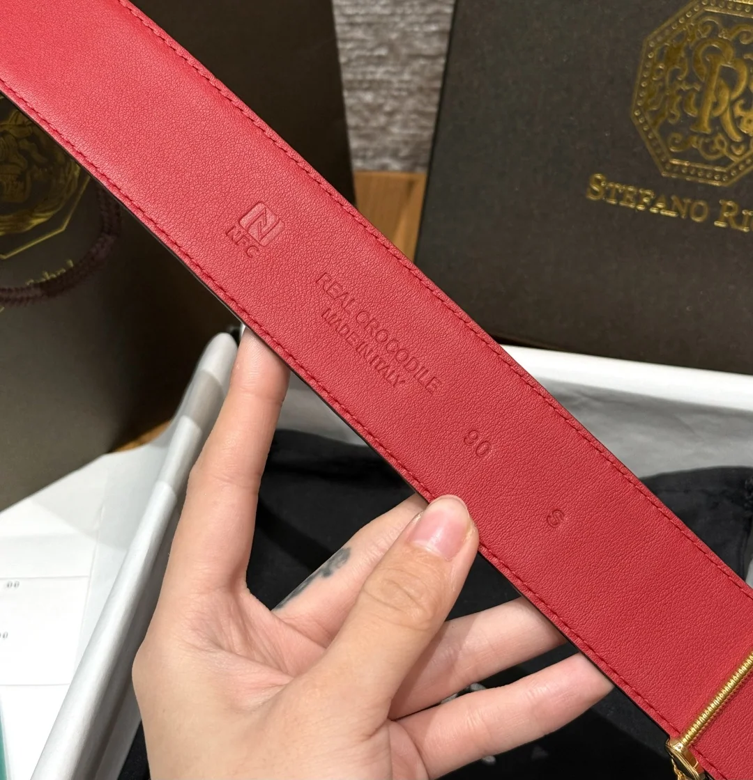 스테파노리치 크로커다일 엠보싱 골드 이글 장식 소가죽 벨트 상세 이미지 9