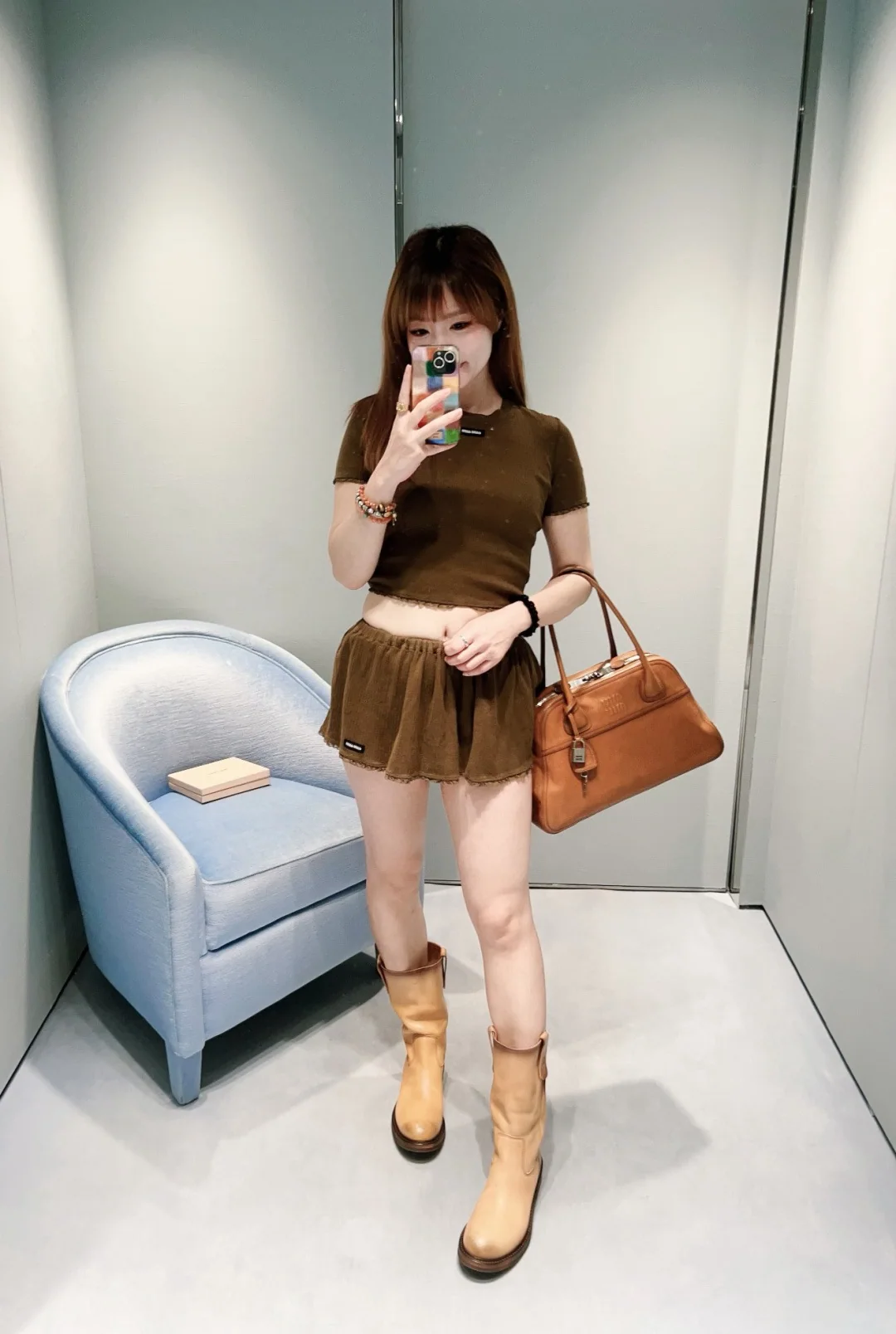 미우미우 레이스 트림 라운드넥 반팔 탑 상세 이미지 9