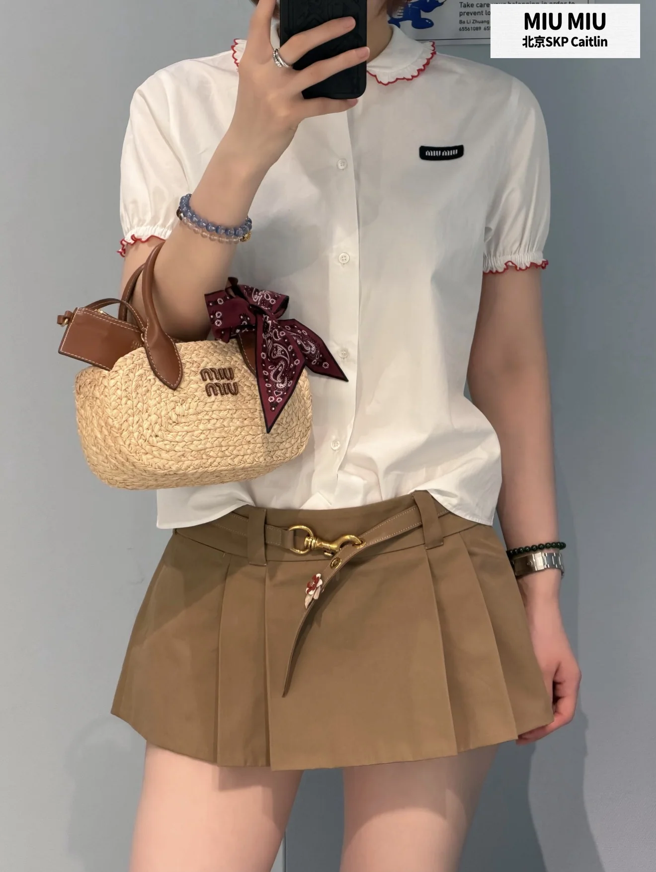 미우미우 레이스 피터팬 카라 코튼 반소매 셔츠 상세 이미지 12