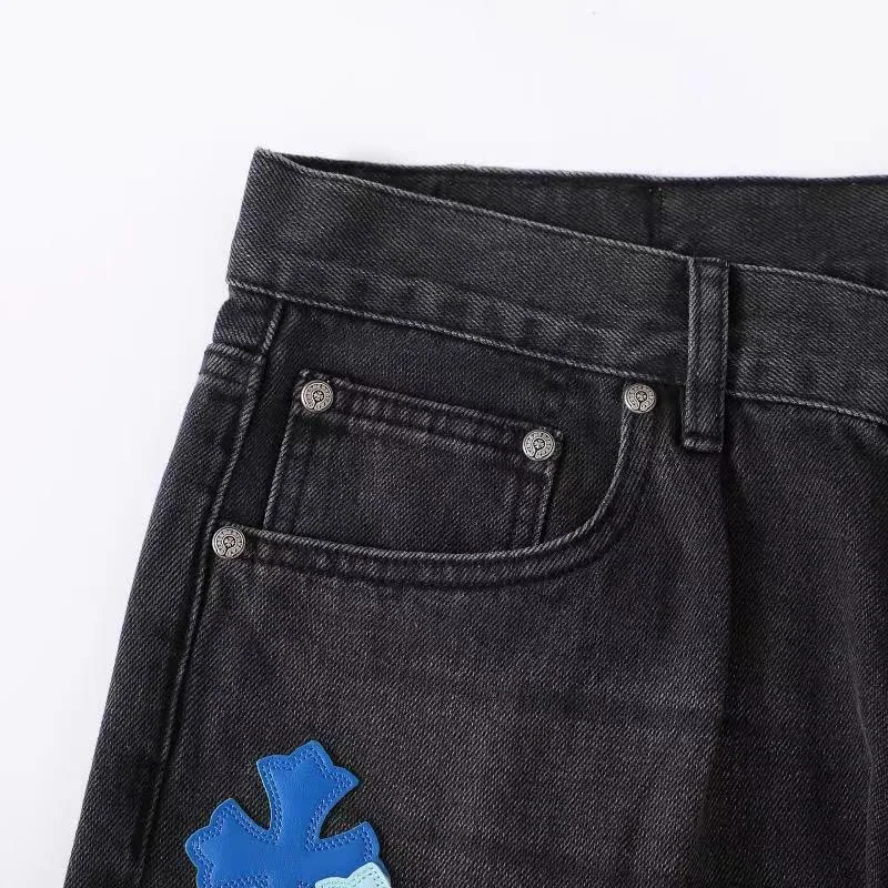 크롬하츠 블루 레더 패치워크 블랙 진 여성 바지 상세 이미지 7