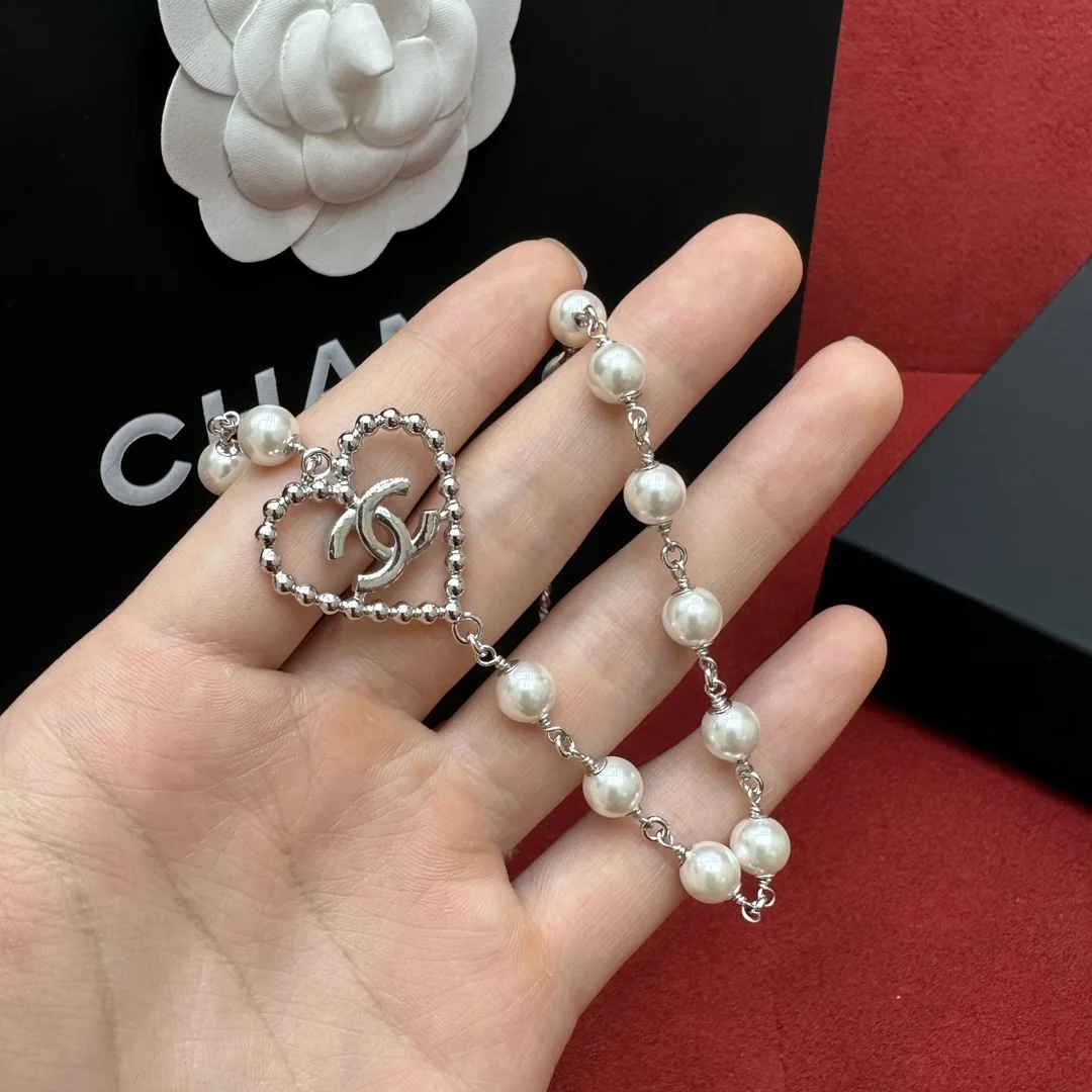 샤넬 오픈워크 하트 더블 C 펄 목걸이 상세 이미지 2
