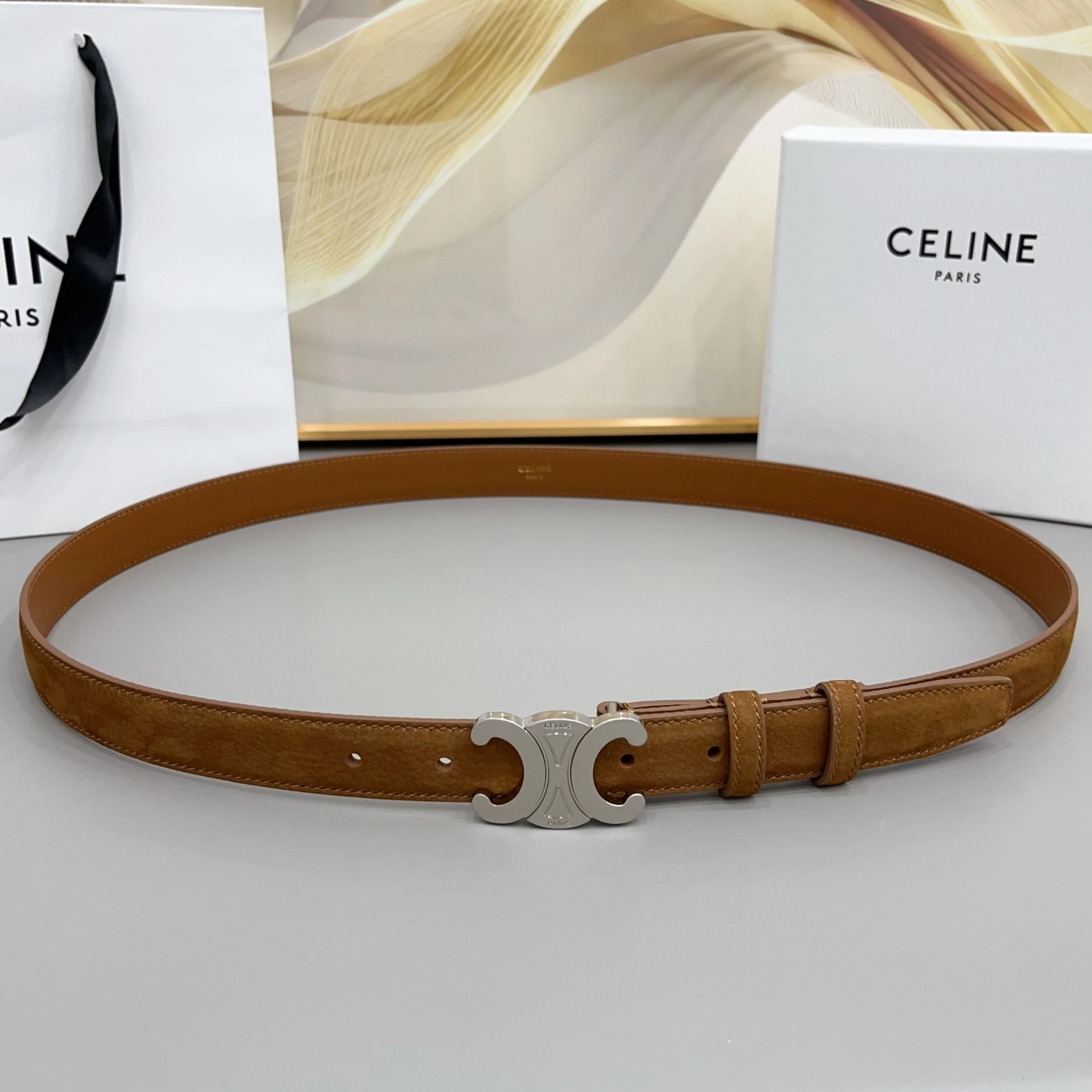 셀린느 개선문 엠블럼 골드 실버 스웨이드 벨트 상세 이미지 2