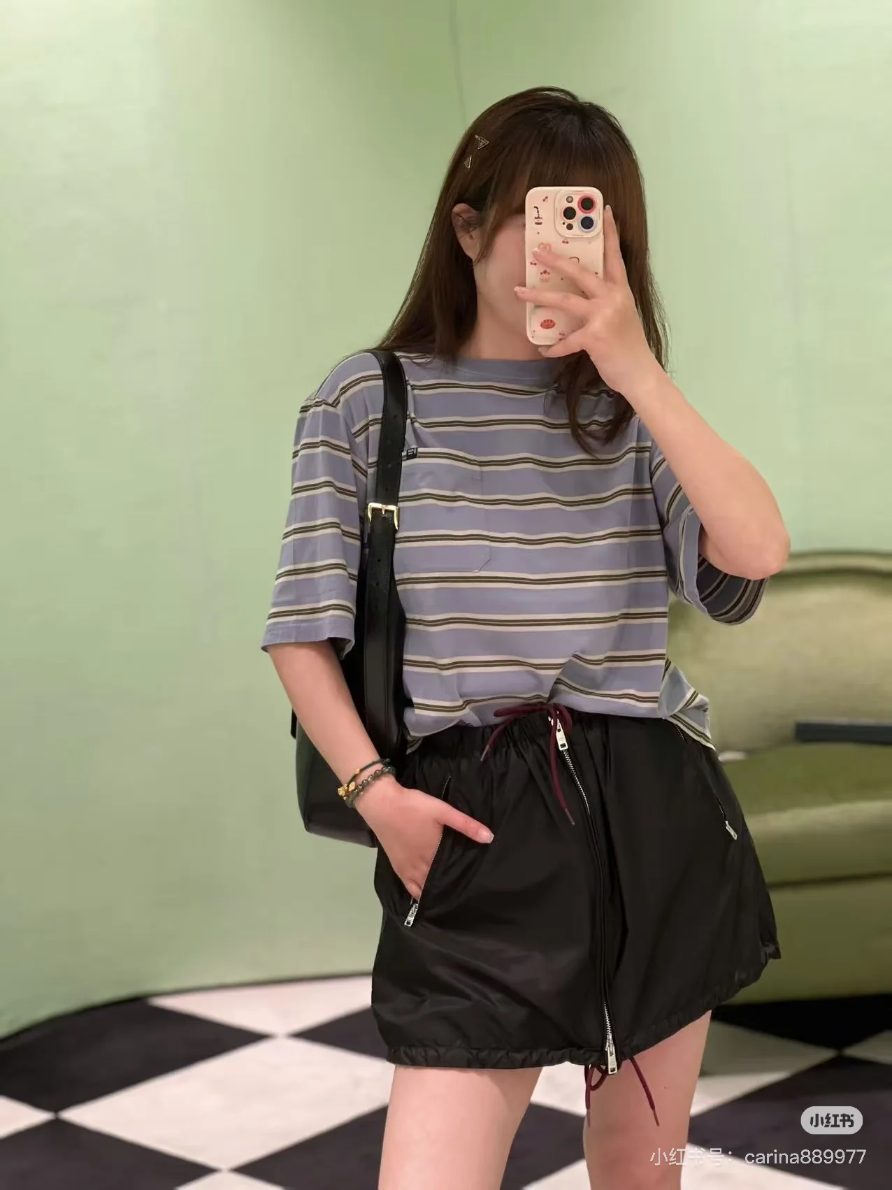 프라다 나일론 드로스트링 미니스커트 상세 이미지 1