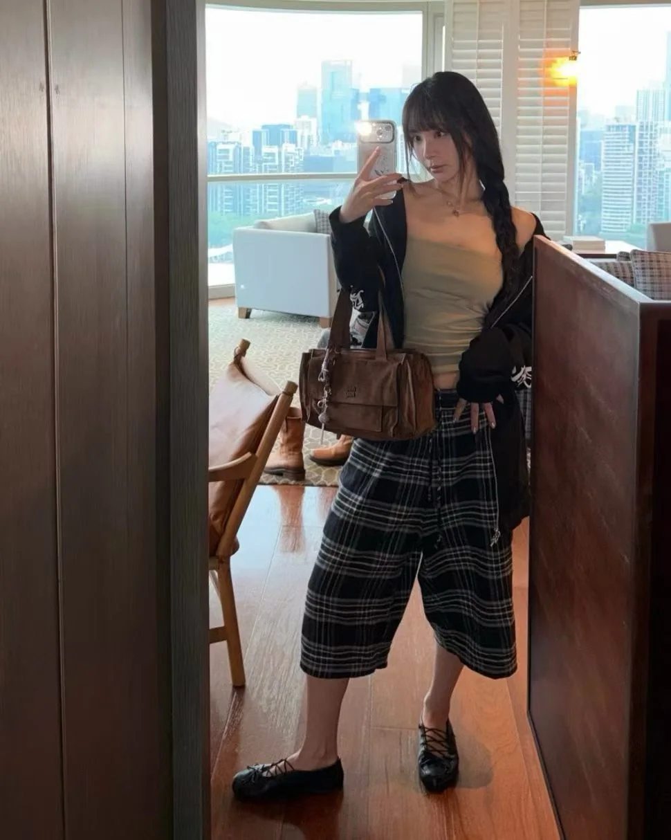 크롬하츠 실버 태그 블랙 크로스 체크 카프리 반바지 상세 이미지 9
