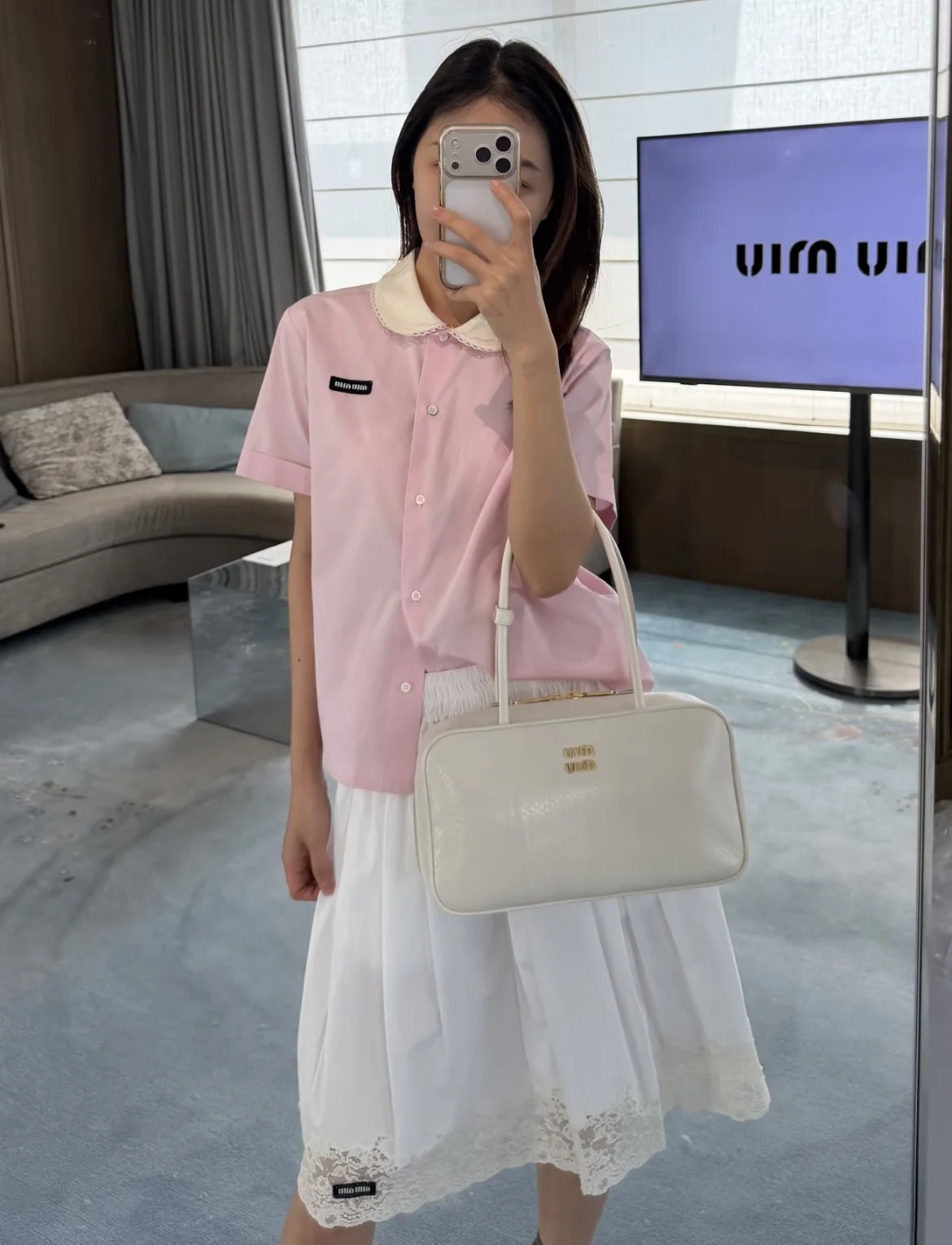 미우미우 레이스 피터팬 카라 반팔 셔츠 26 SS 상세 이미지 5