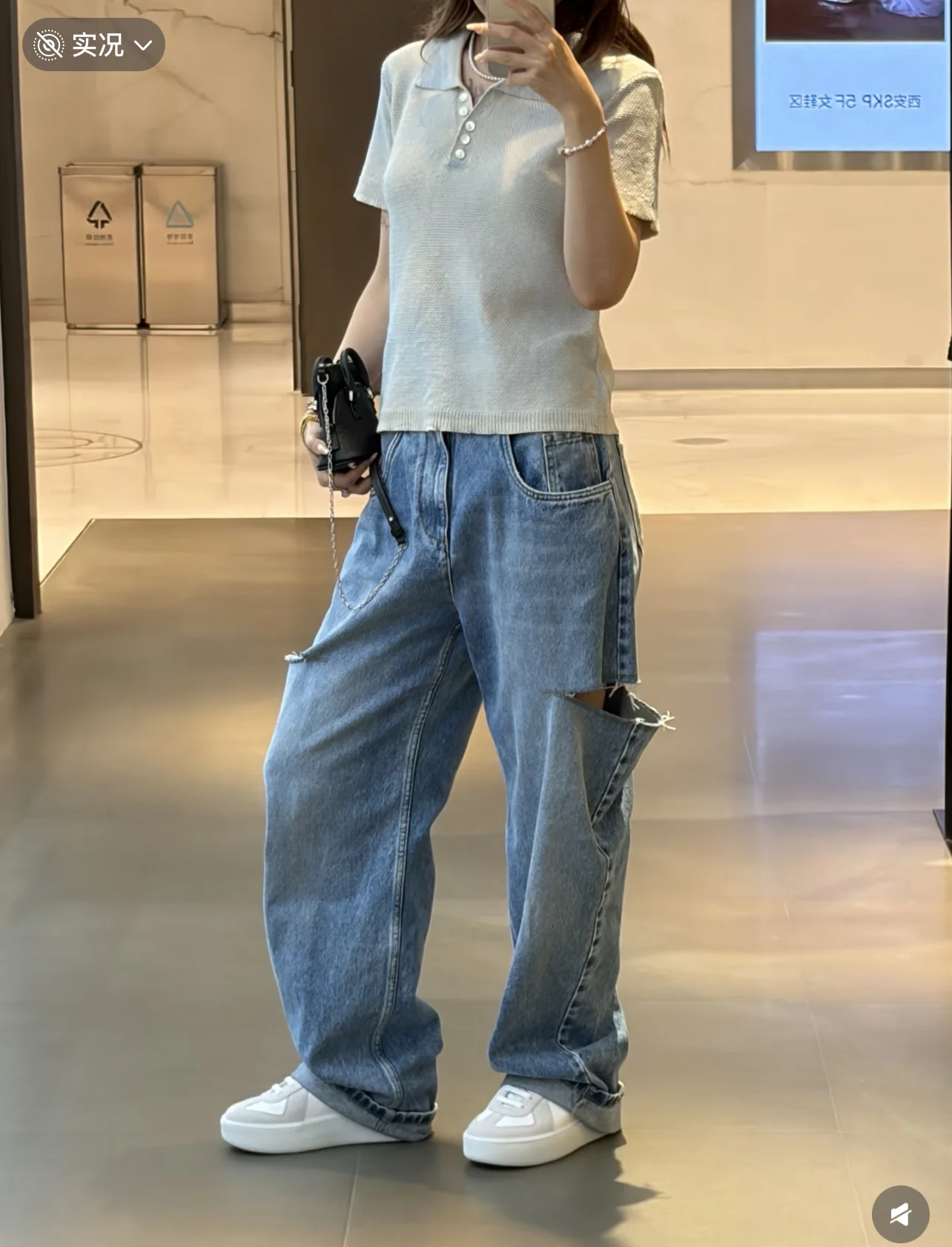 마르지엘라 블루 반팔 니트 티셔츠 상세 이미지 2