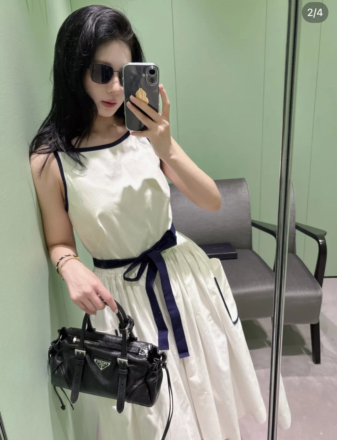 프라다 네이비 블록 슬립 원피스 상세 이미지 2