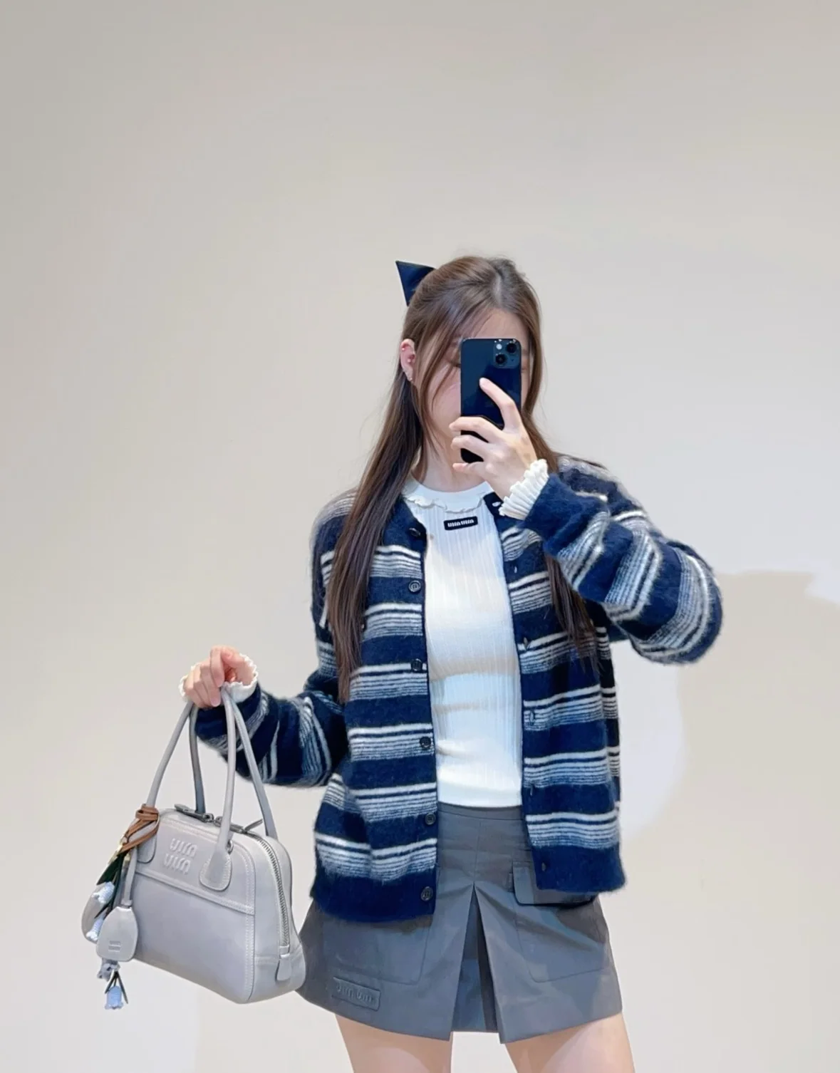 미우미우 컬러 블록 스트라이프 모헤어 가디건 146595