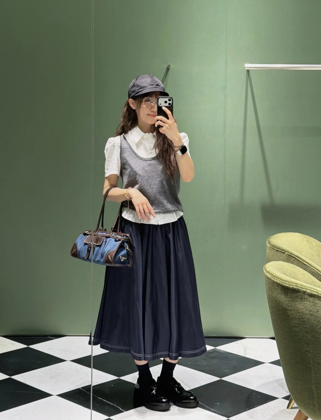 프라다 나일론 미디 스커트 상세 이미지 5