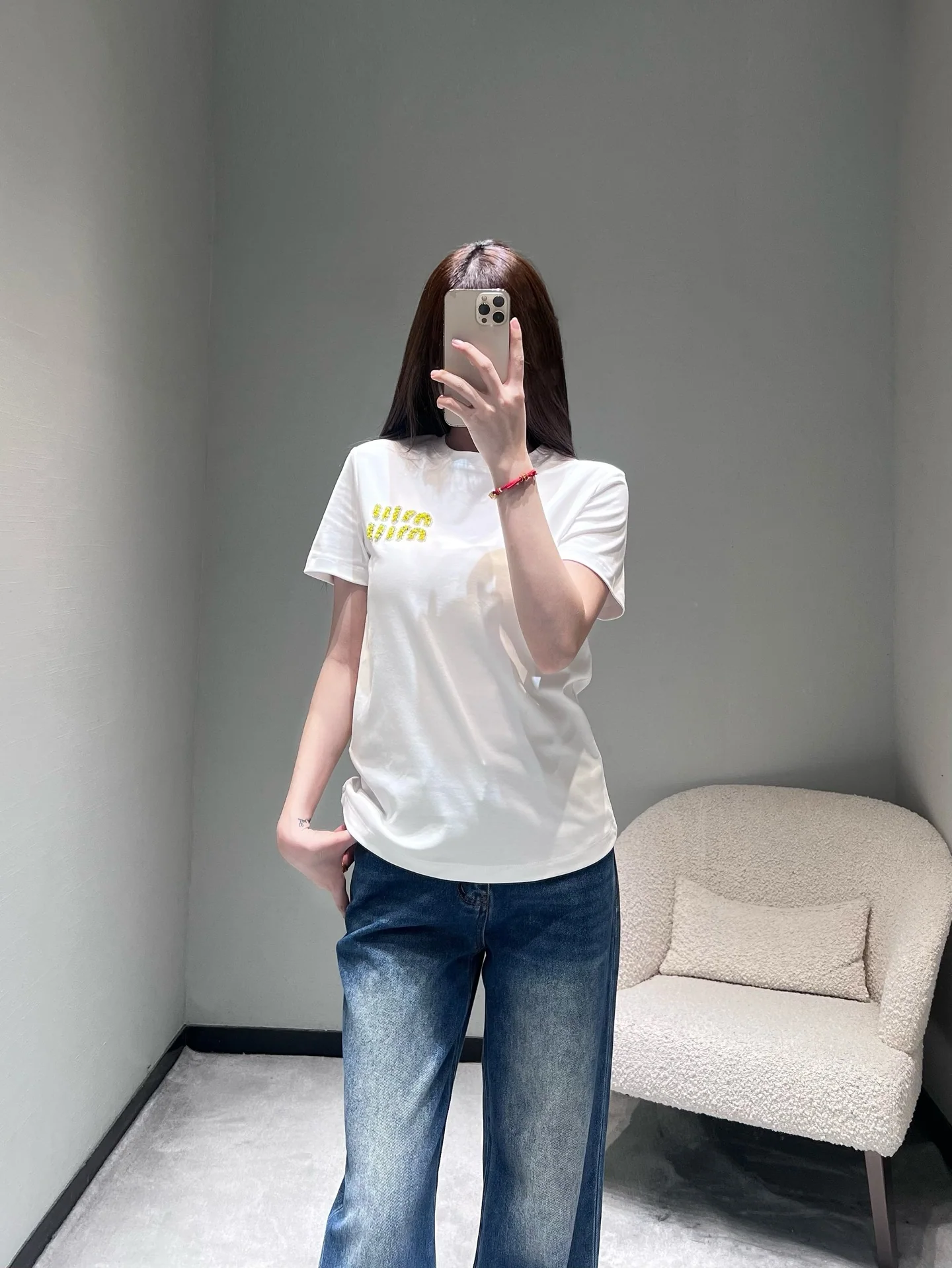 미우미우 레터 라인스톤 반팔 티셔츠 26 SS 상세 이미지 1