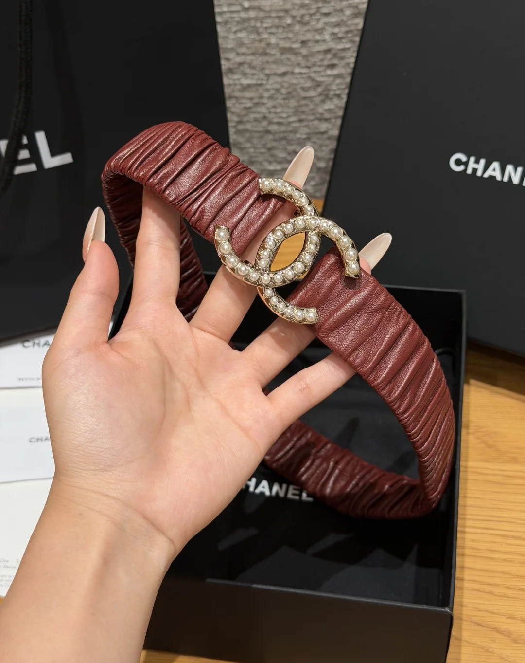 샤넬 램스킨 진주 더블 C 허리벨트 상세 이미지 2
