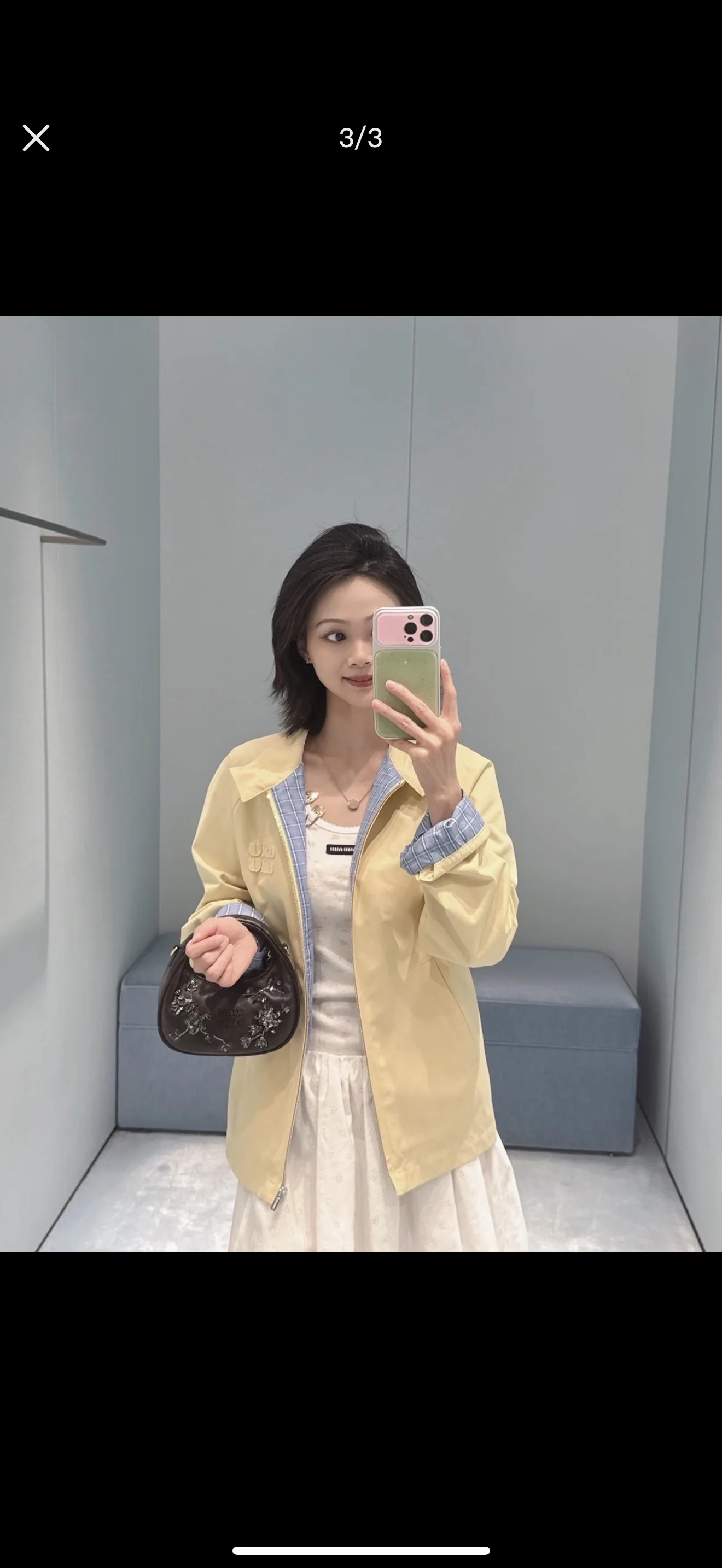 미우미우 화이트 자수 미디 원피스 상세 이미지 9