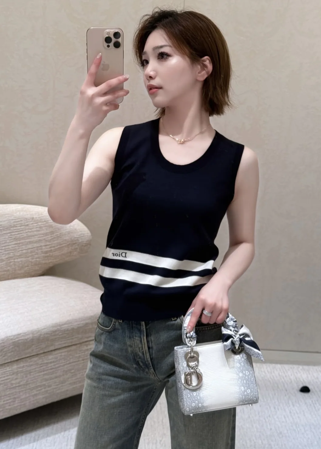 디올 양모 혼방 반팔 니트 상세 이미지 7