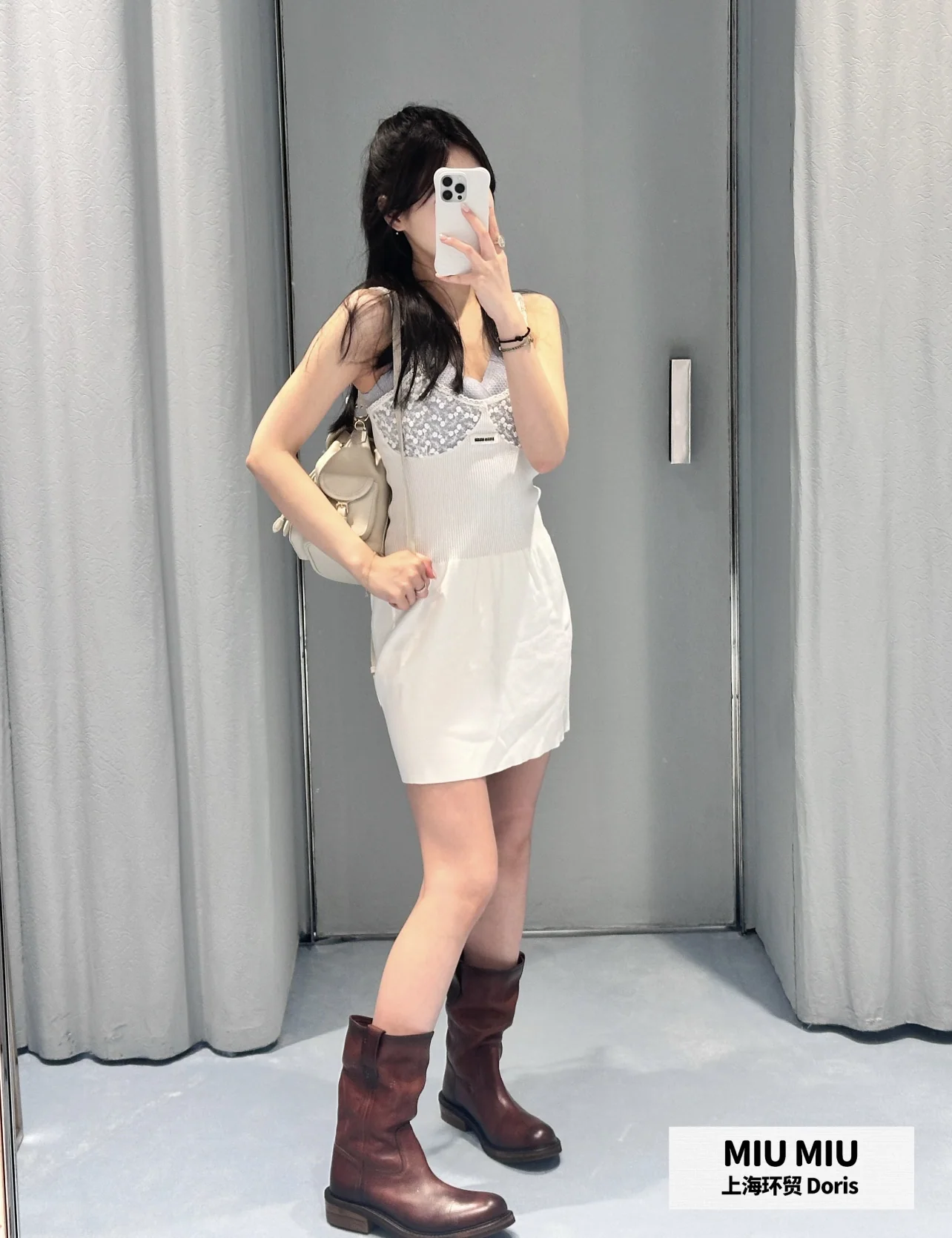 미우미우 레이스 자수 슬립 원피스 상세 이미지 5