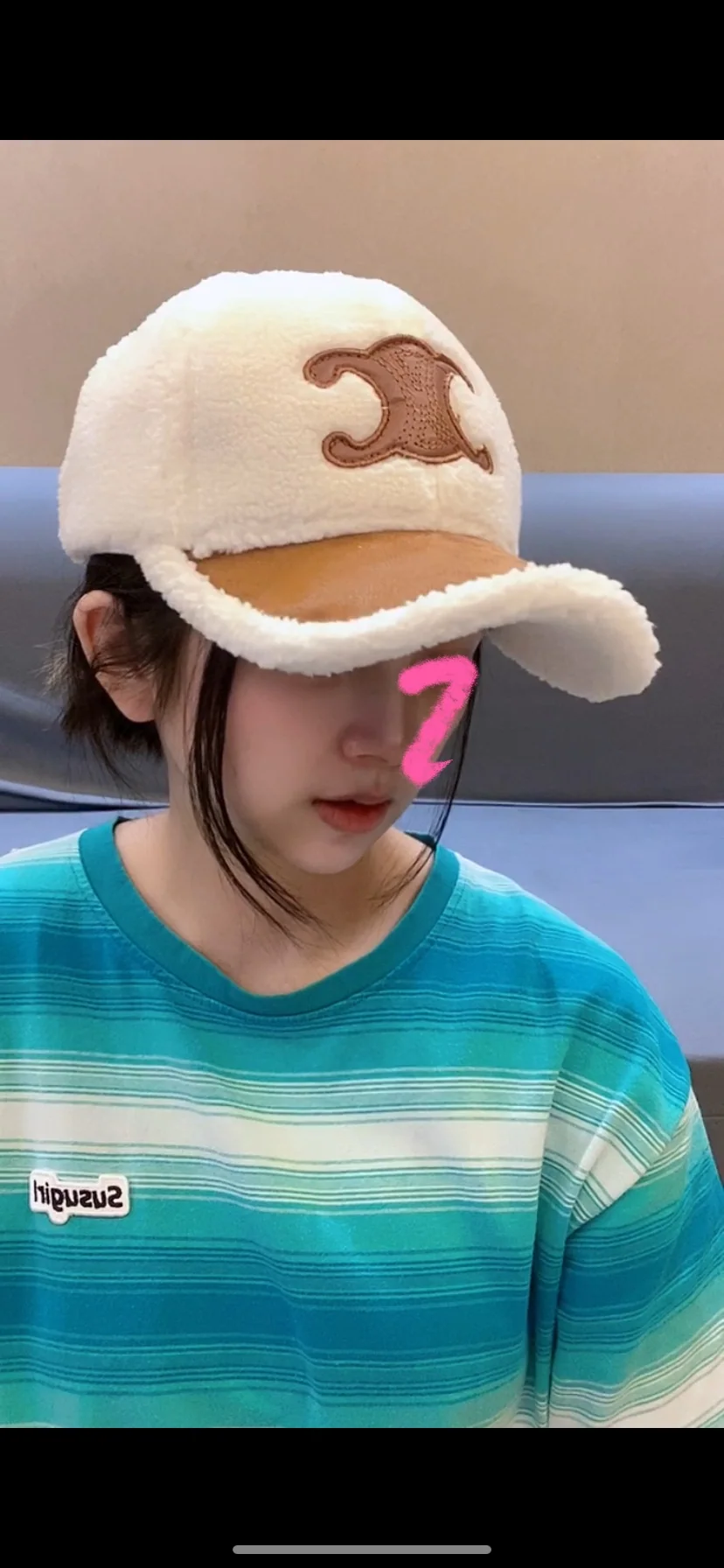 셀린느 램 울 개선문 가죽 로고 플리스 야구모자 상세 이미지 1