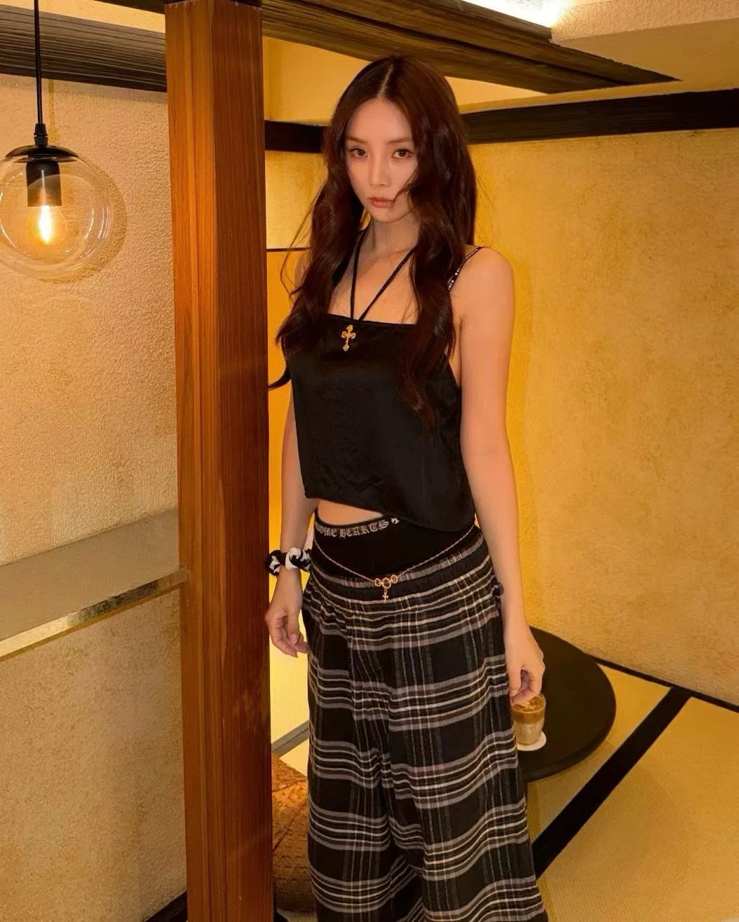 크롬하츠 실버 태그 블랙 크로스 체크 카프리 반바지 상세 이미지 8