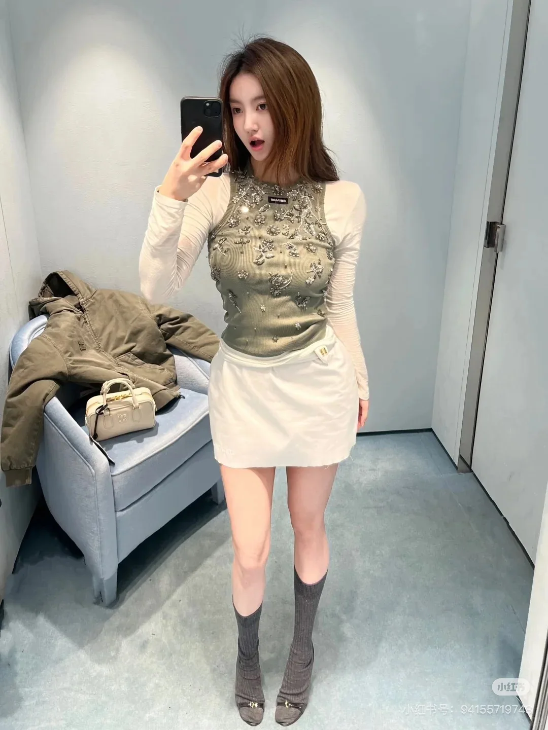 미우미우 꽃무늬 비즈 베스트 여성용 상세 이미지 7